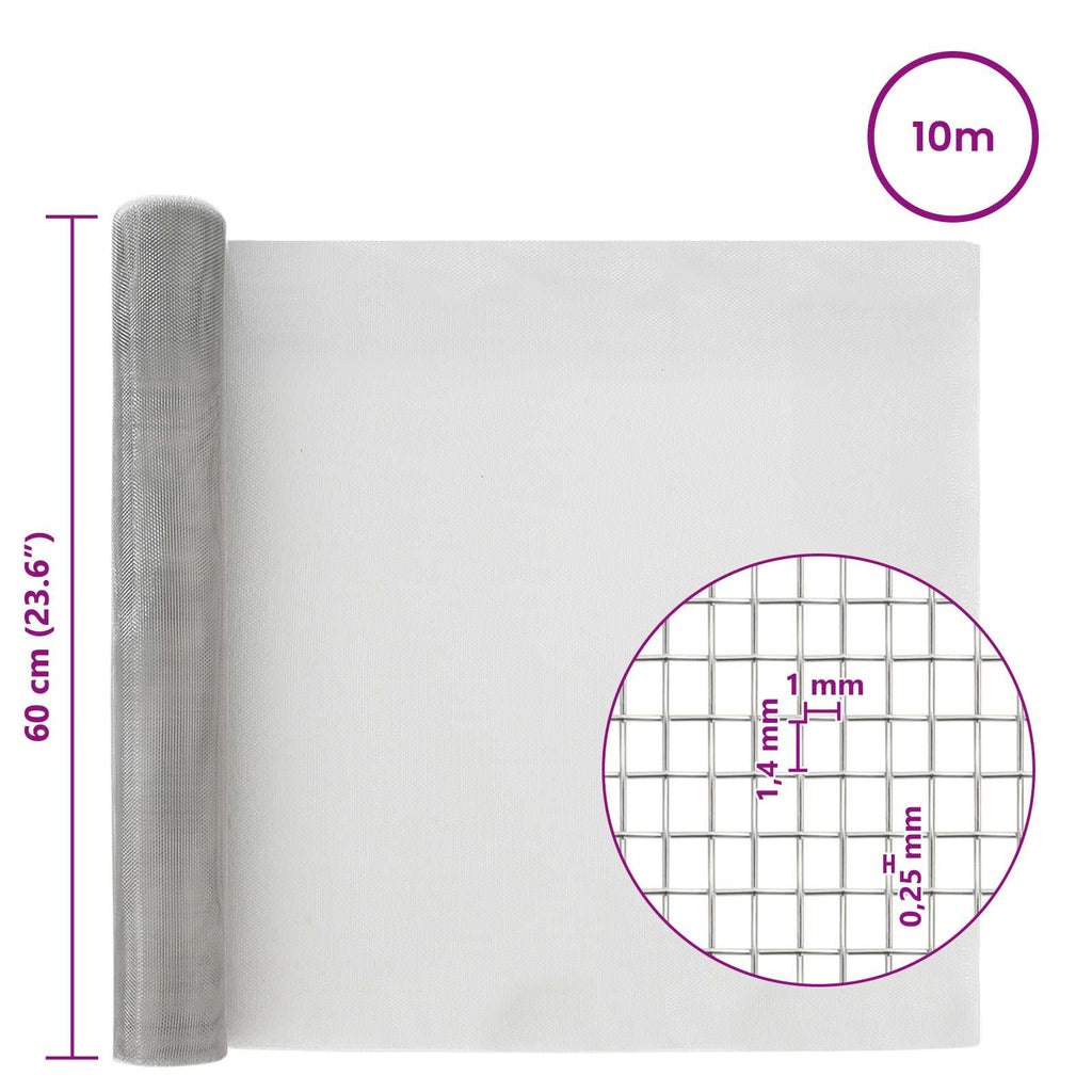 vidaXL Siatka ekranowa 60 x 1000 cm 18 mesh Stal nierdzewna 304