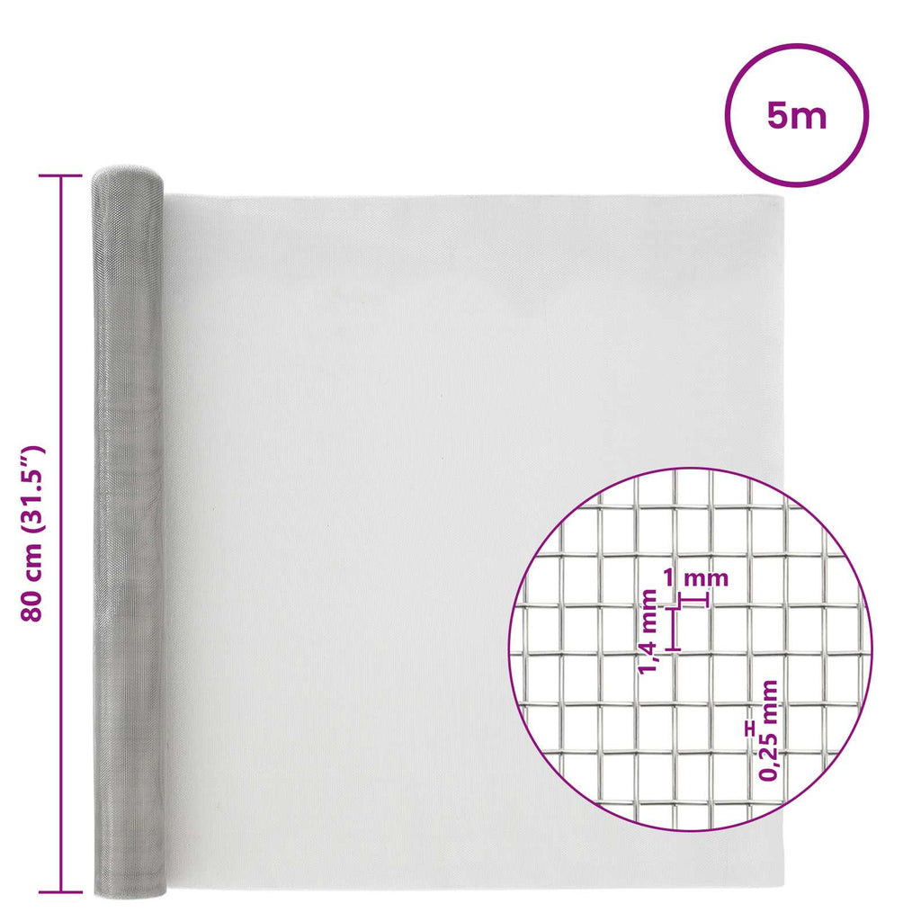 vidaXL Siatka ekranowa 80 x 500 cm 18 mesh Stal nierdzewna 304 srebrny