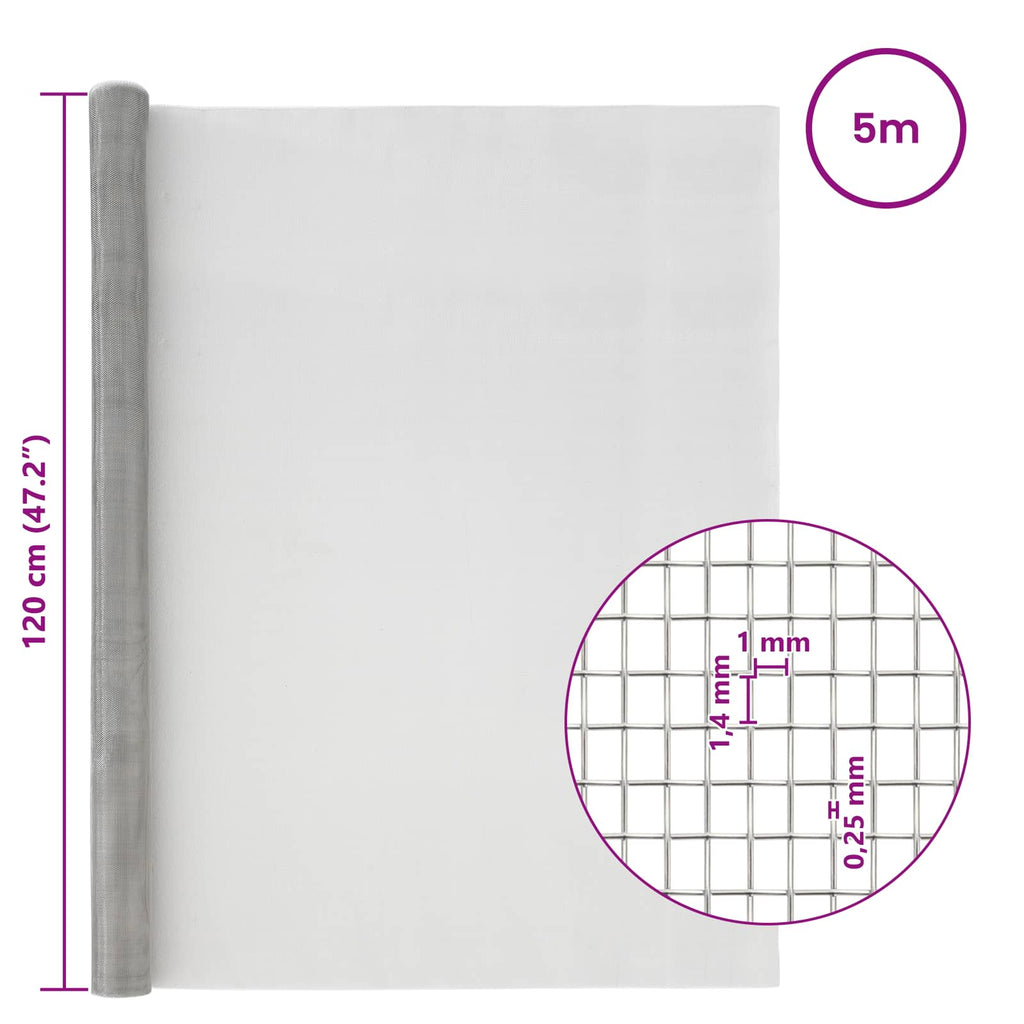 vidaXL Siatka ekranowa 120 x 500 cm 18 mesh Stal nierdzewna 304