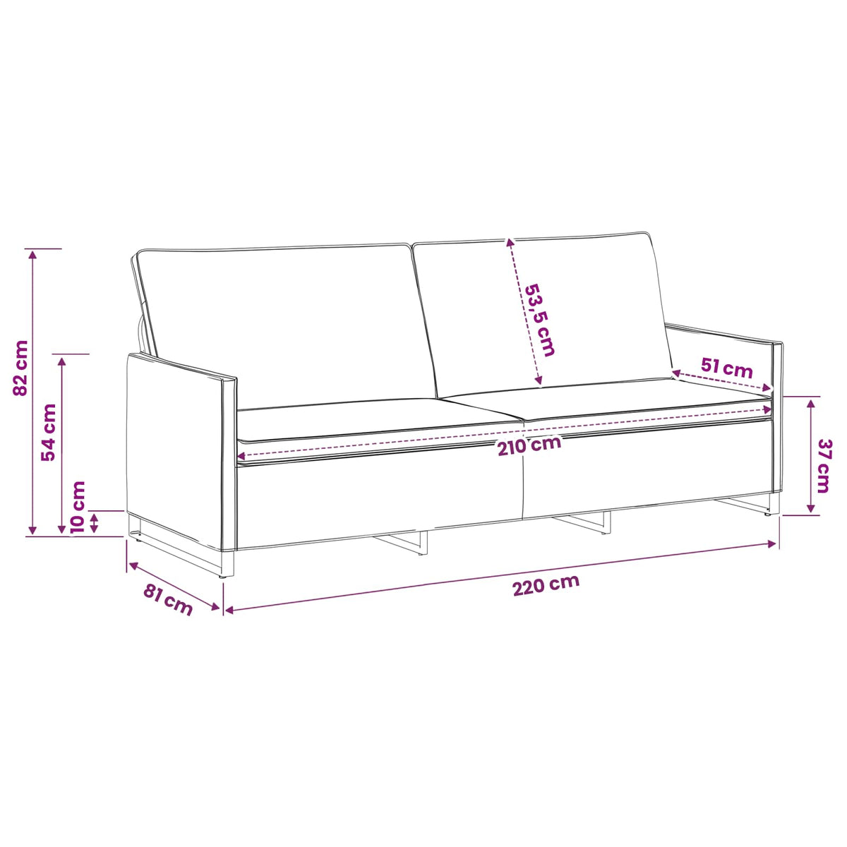 vidaXL Sofa na 3 osoby ciemnoszary 220 x 81 x 82 cm