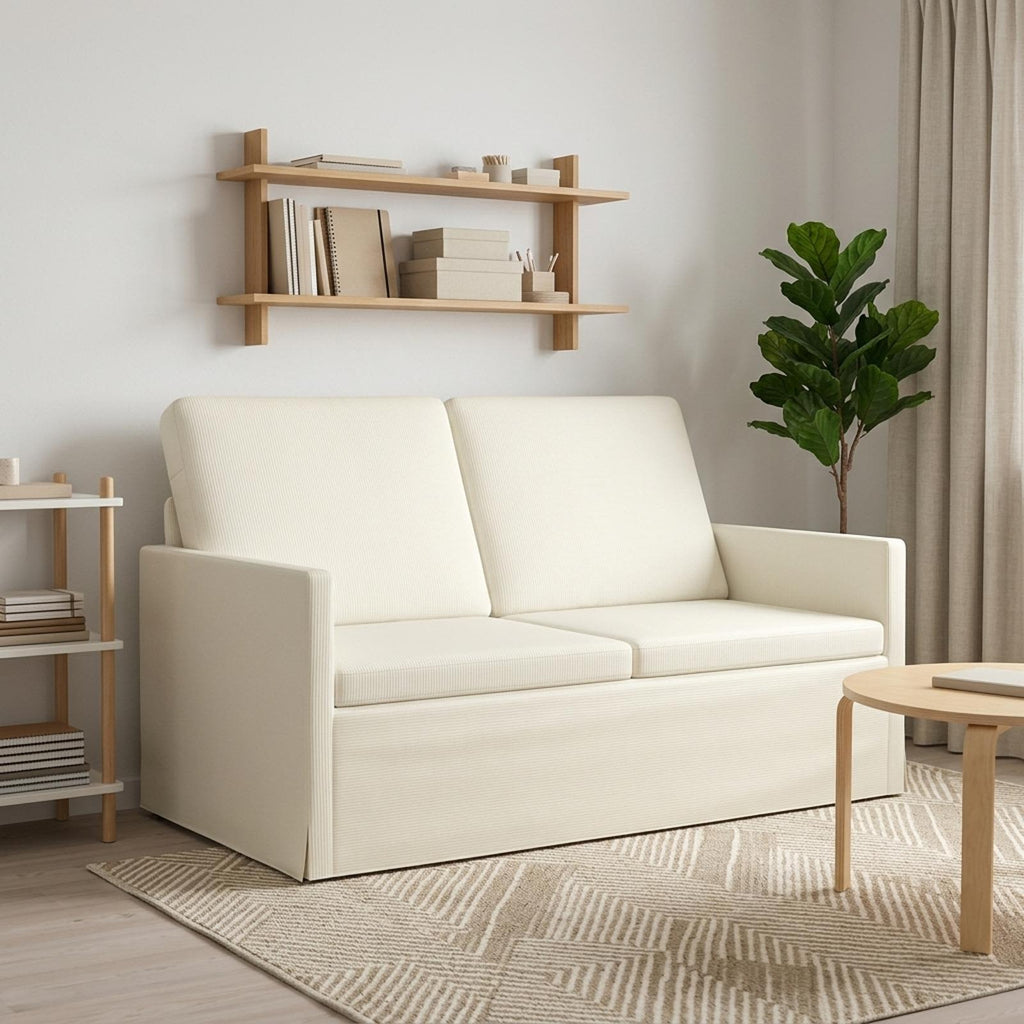 vidaXL Sofa dwuosobowa kremowy 130 x 81 x 82 cm Tkanina sztruksowa