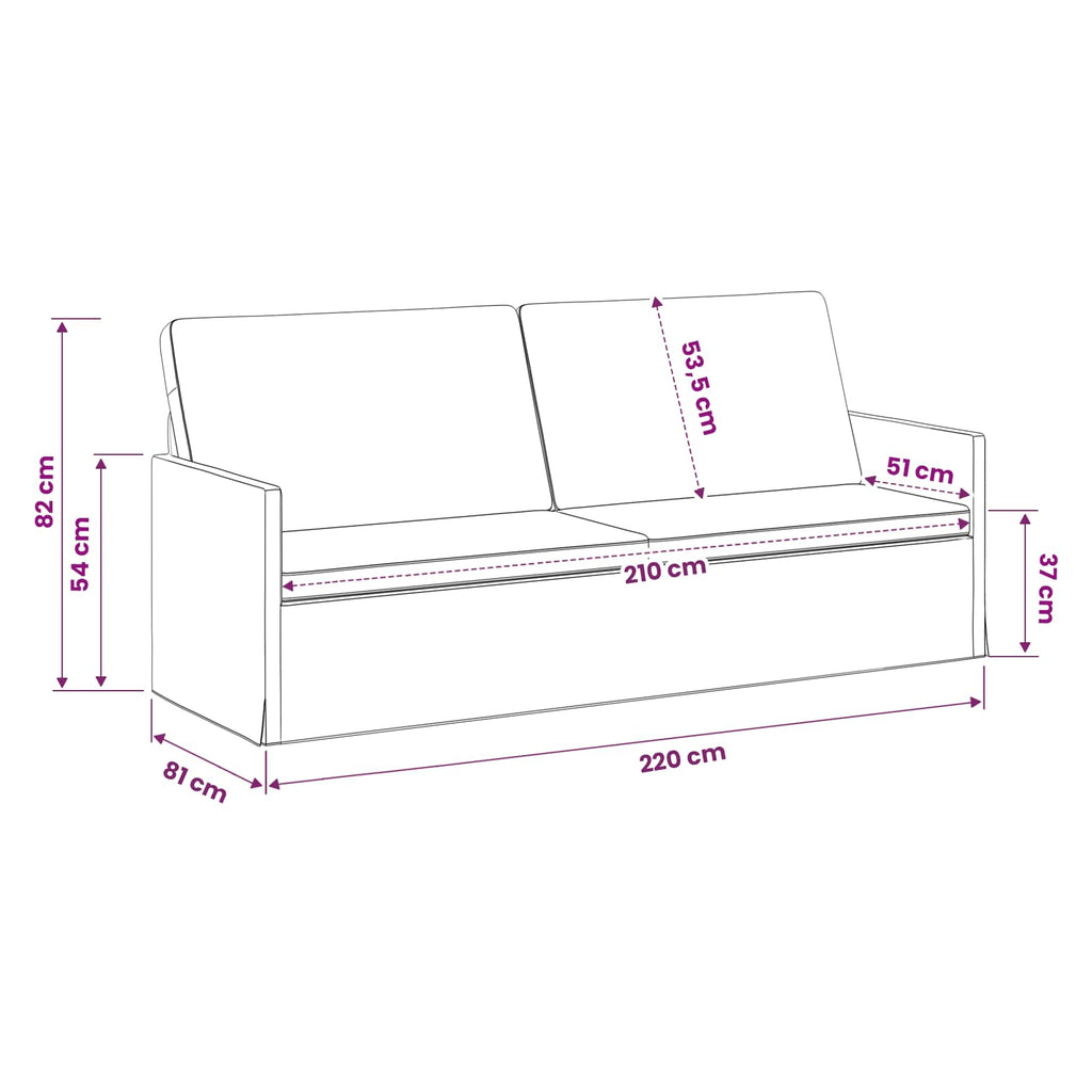 vidaXL Sofa na 3 osoby różowy 220 x 81 x 82 cm tkanina