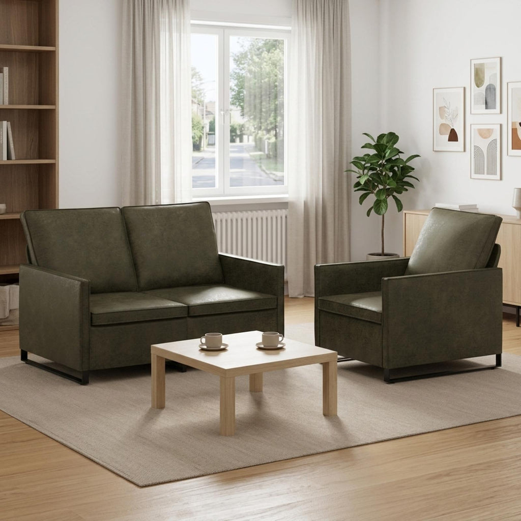 vidaXL Zestaw Sof 2 pcs Zielony wojskowy Materiał zamszowy syntetyczny