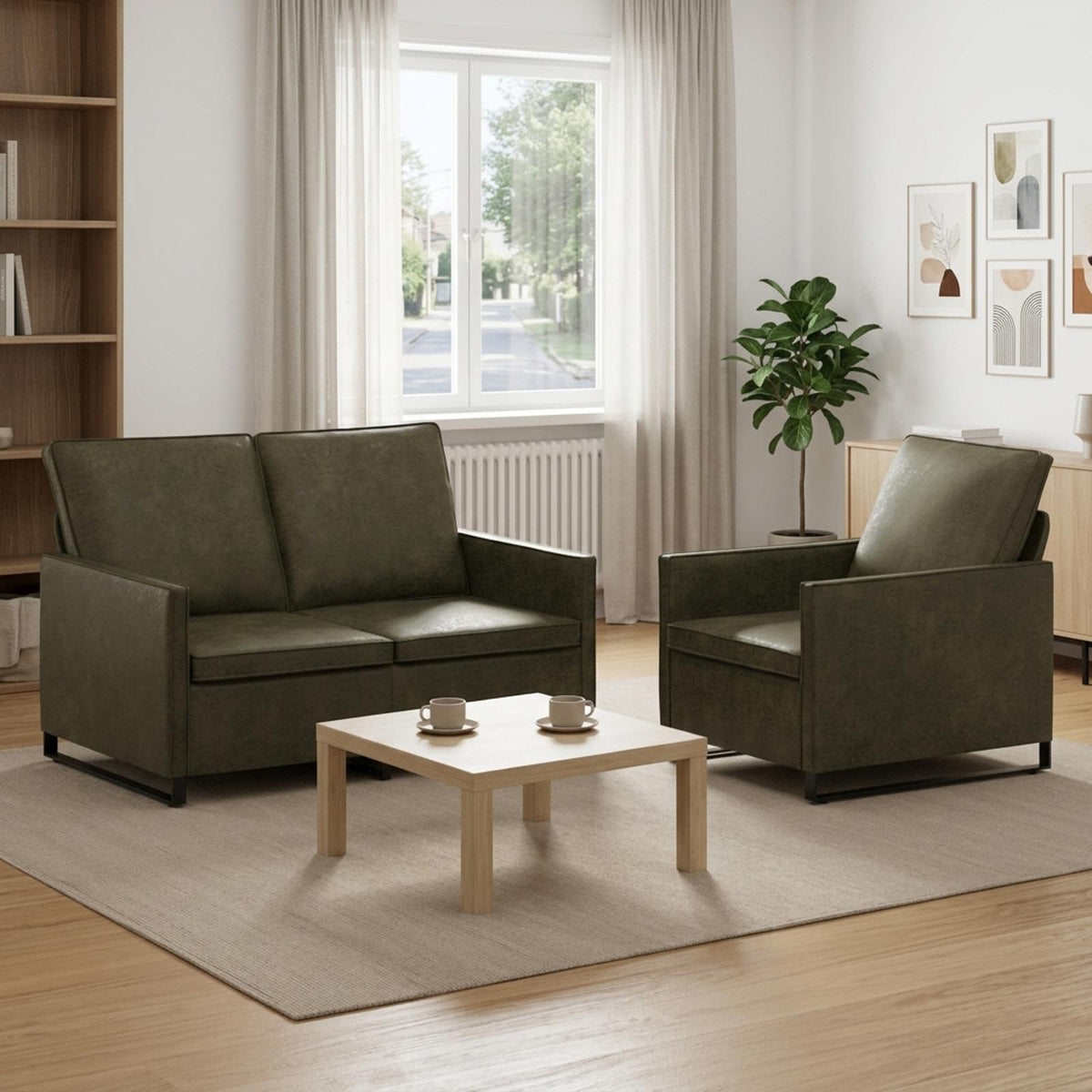 vidaXL Zestaw Sof 2 pcs Zielony wojskowy Materiał zamszowy syntetyczny