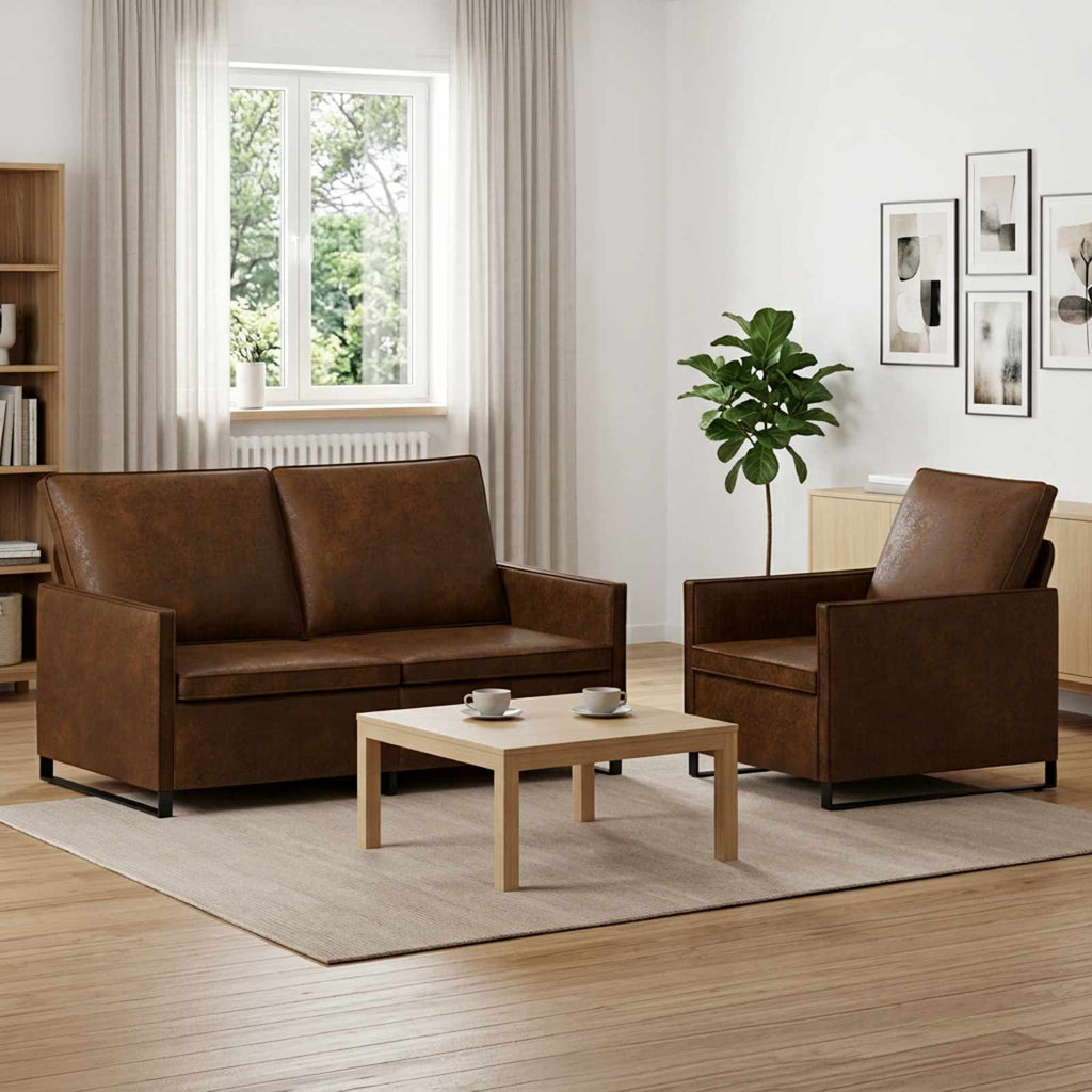 vidaXL Zestaw Sof 2 pcs brązowy Materiał zamszowy syntetyczny