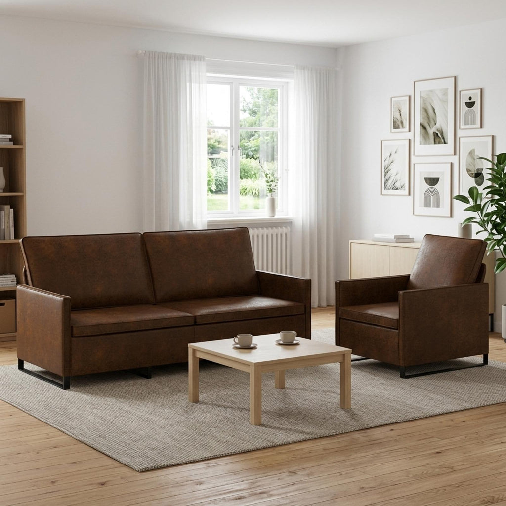 vidaXL Zestaw Sof 2 pcs brązowy Materiał zamszowy syntetyczny