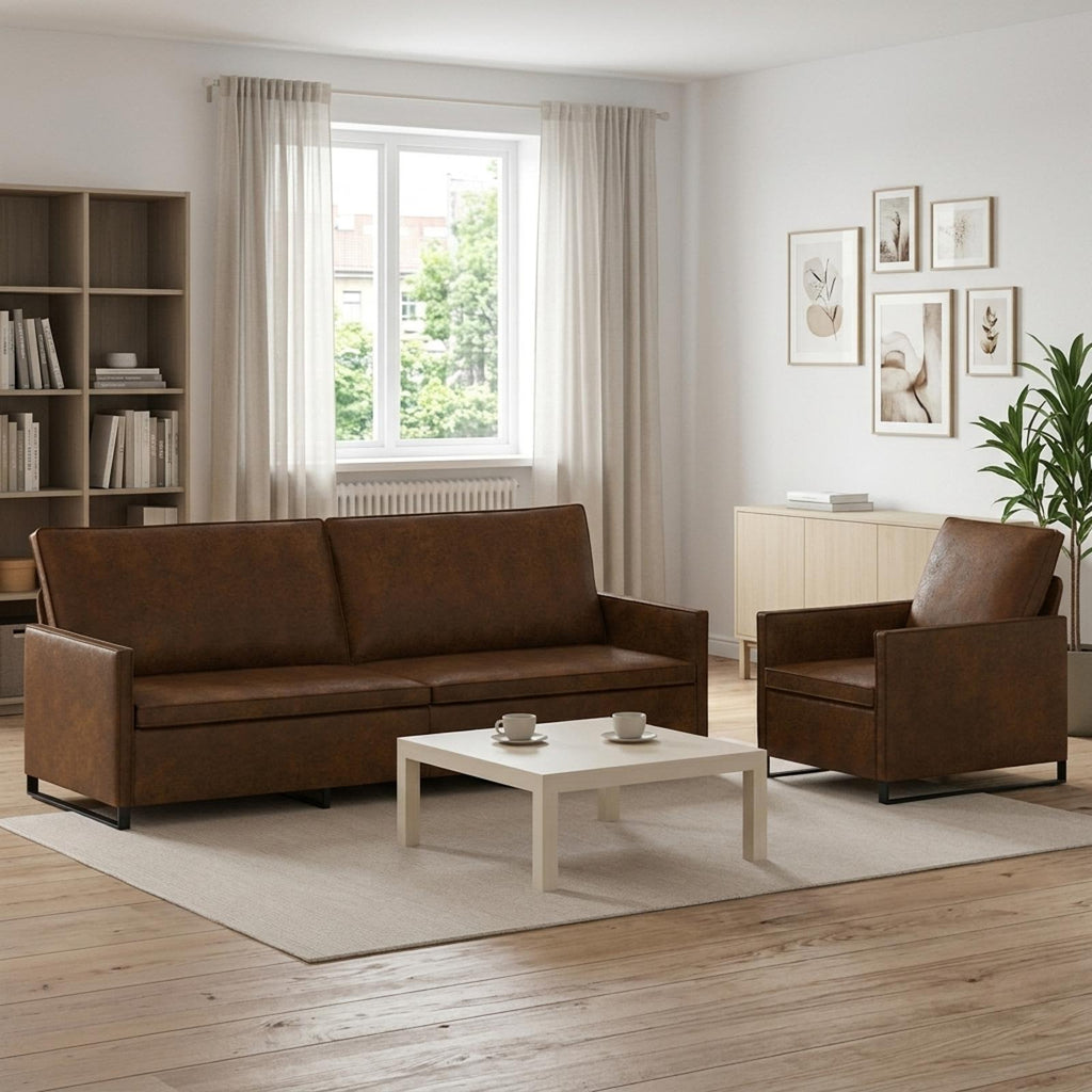 vidaXL Zestaw Sof 2 pcs brązowy Materiał zamszowy syntetyczny