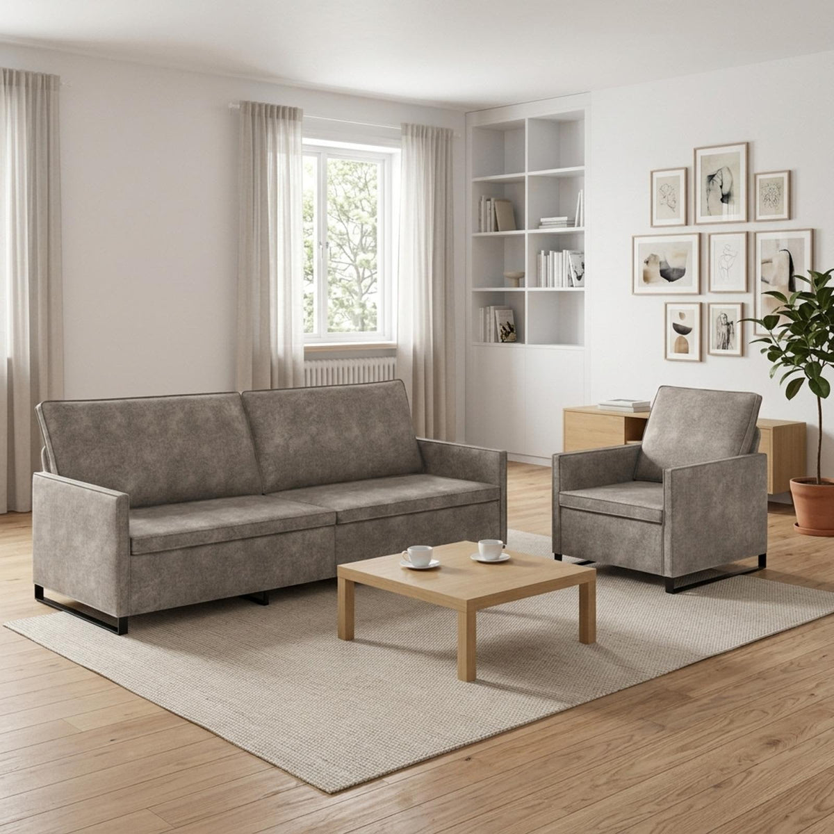 vidaXL Zestaw Sof 2 pcs jasnoszary Materiał zamszowy syntetyczny