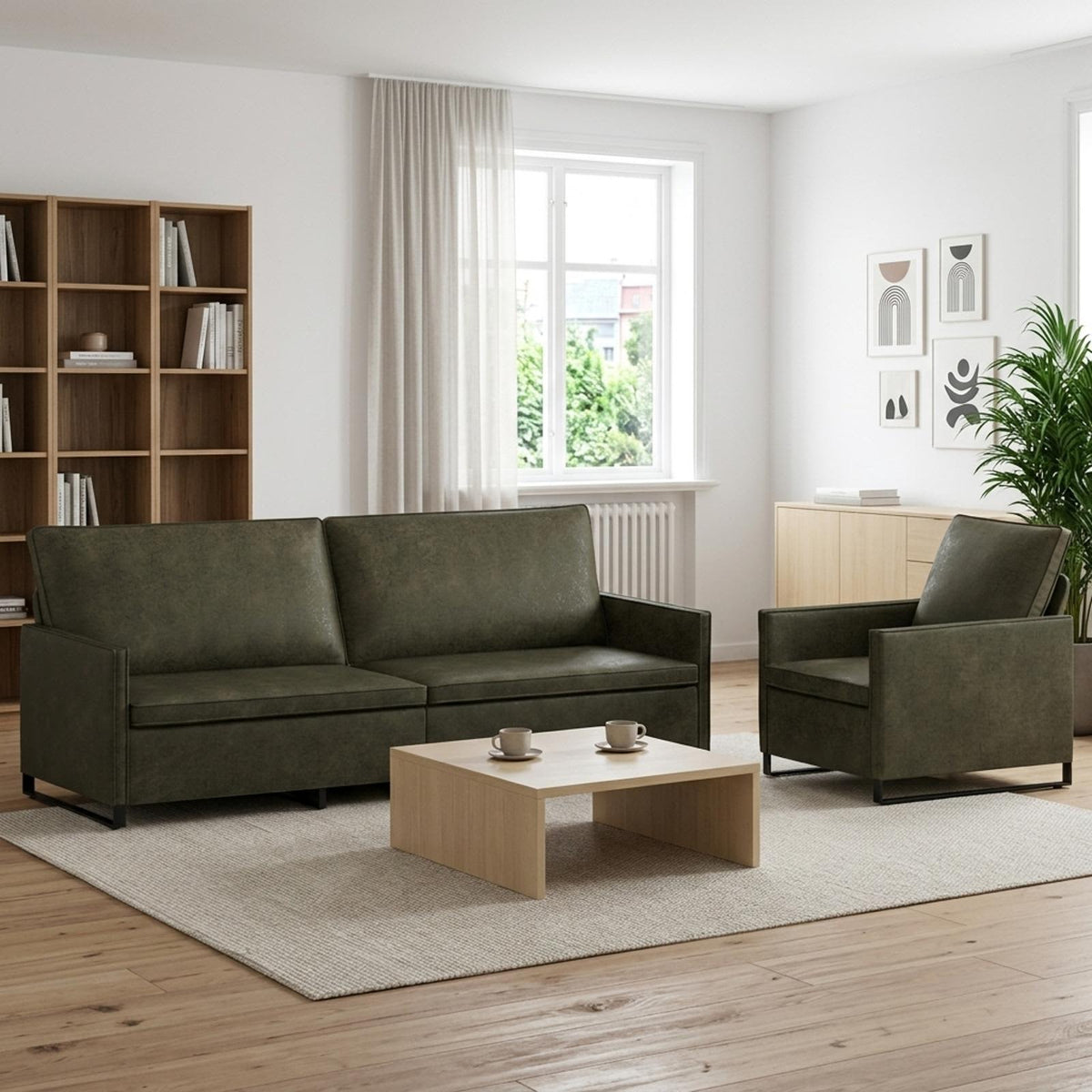 vidaXL Zestaw Sof 2 pcs Zielony wojskowy Materiał zamszowy syntetyczny