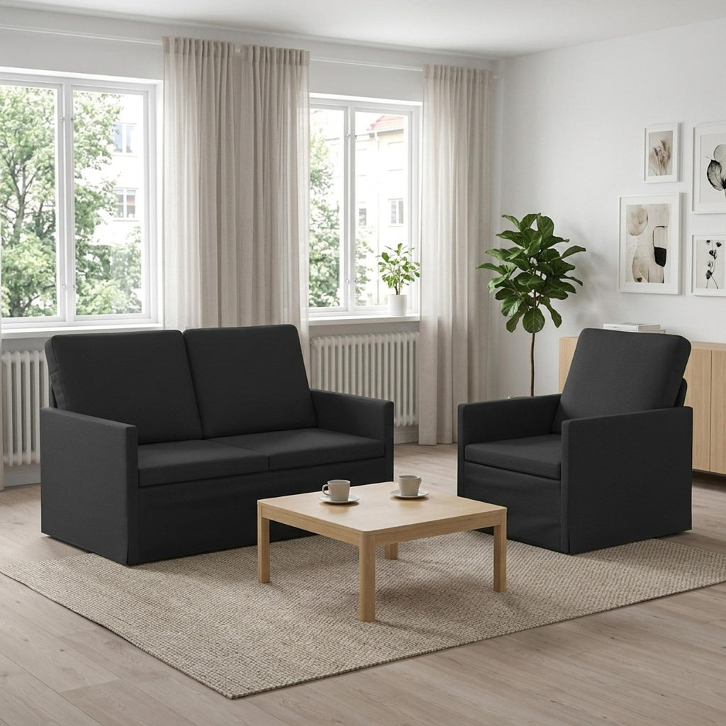 vidaXL Zestaw Sof 2 pcs Czarny tkanina
