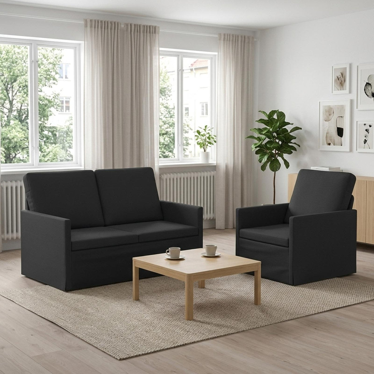 vidaXL Zestaw Sof 2 pcs Czarny tkanina