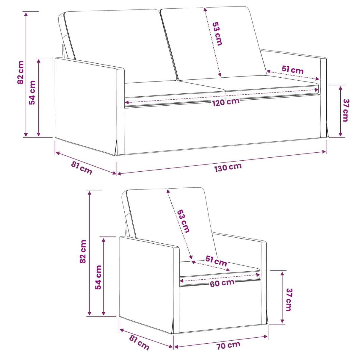 vidaXL Zestaw Sof 2 pcs Czarny tkanina