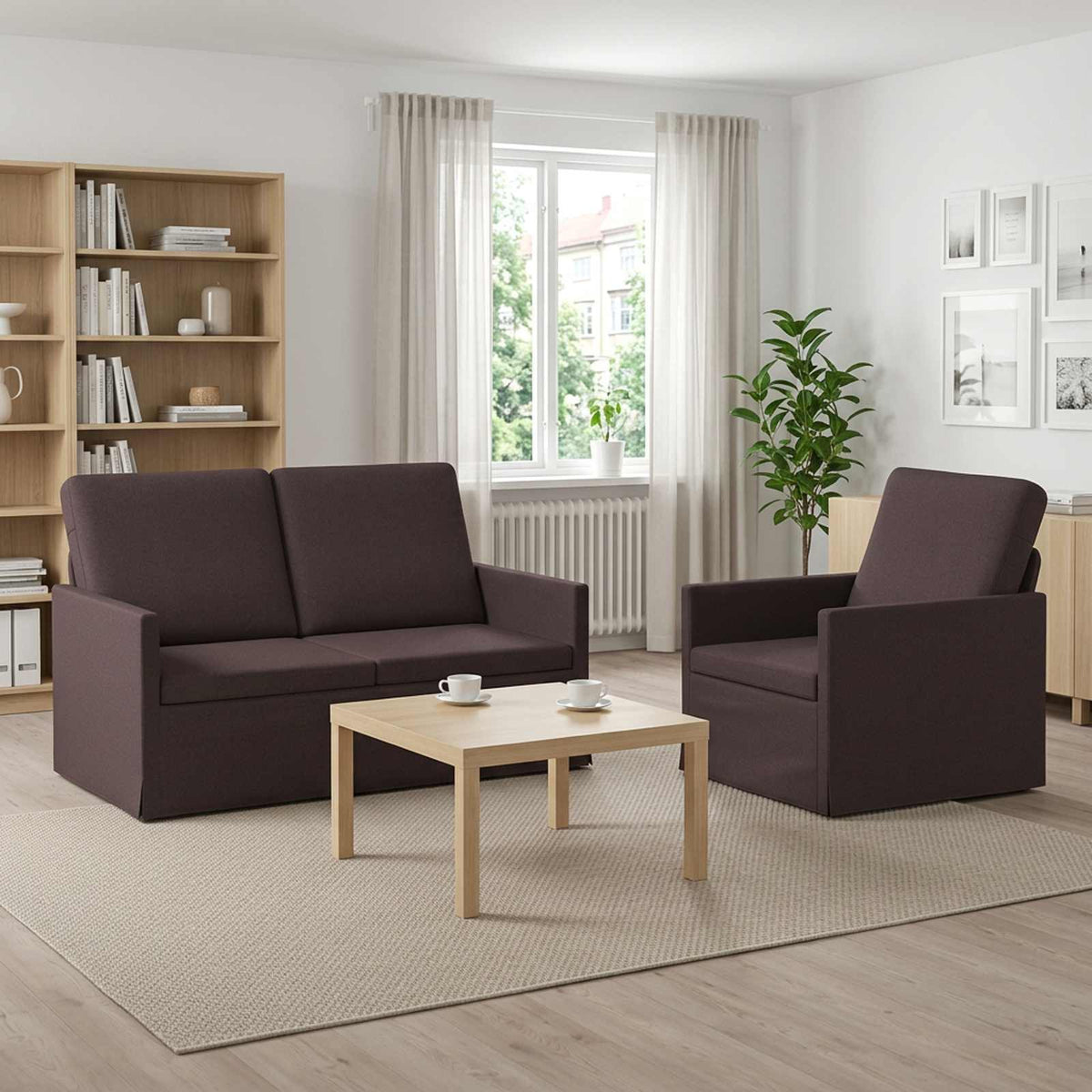 vidaXL Zestaw Sof 2 pcs Ciemny brąz tkanina