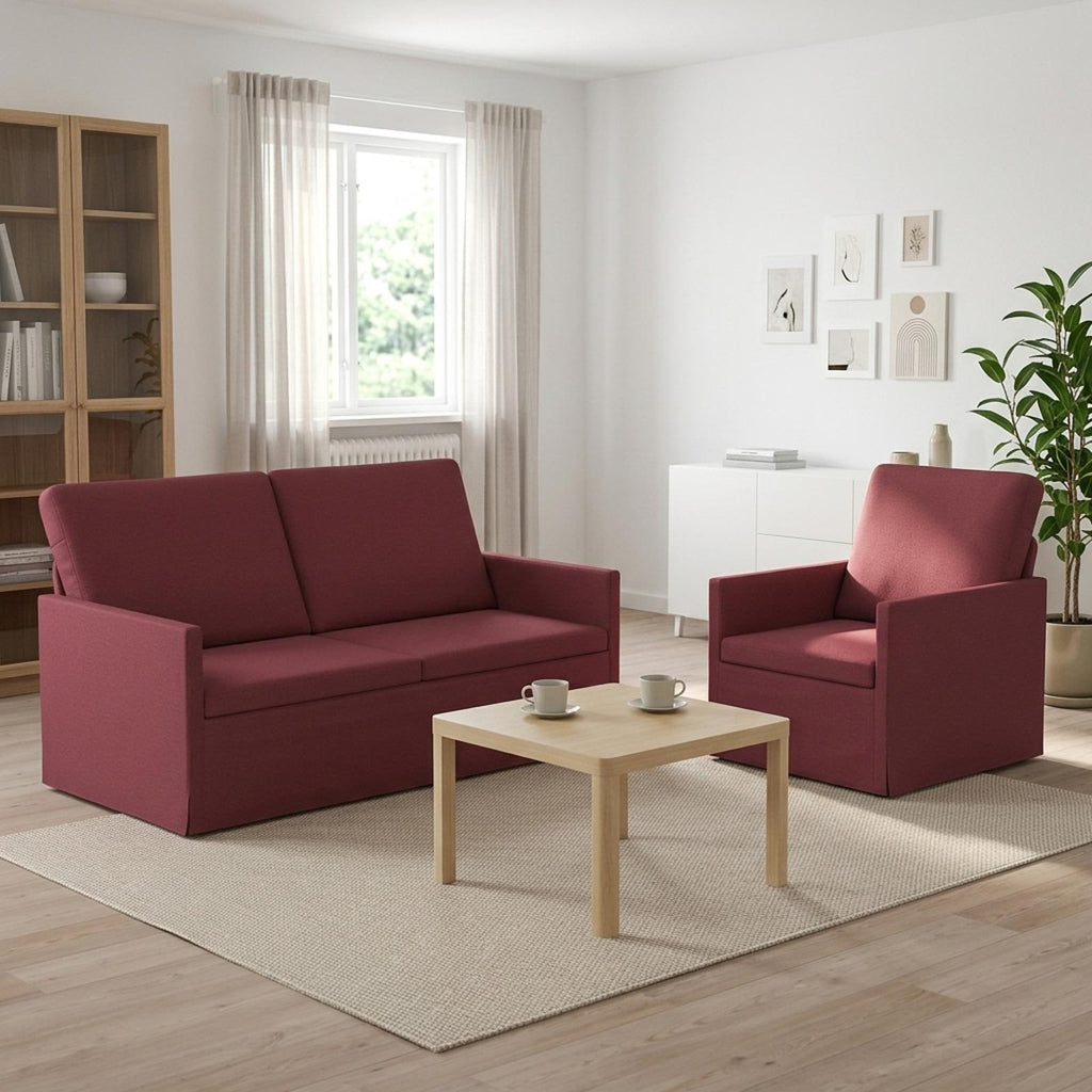 vidaXL Zestaw Sof 2 pcs Czerwone wino tkanina