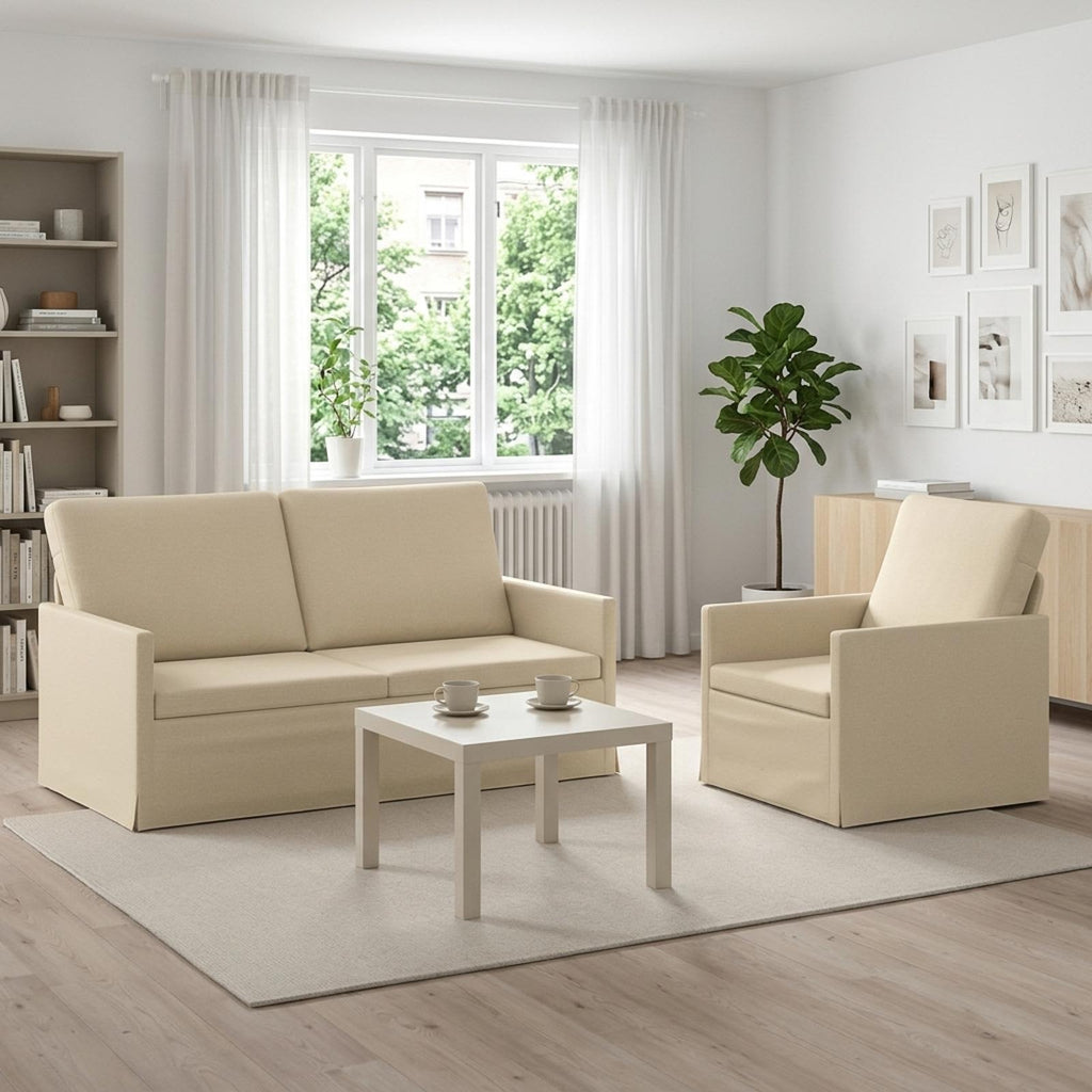 vidaXL Zestaw Sof 2 pcs kremowy tkanina