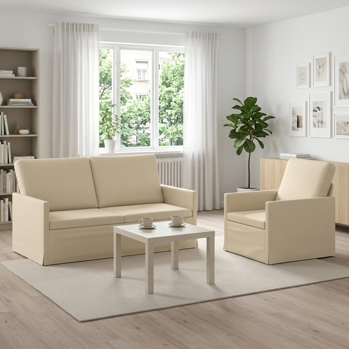 vidaXL Zestaw Sof 2 pcs kremowy tkanina