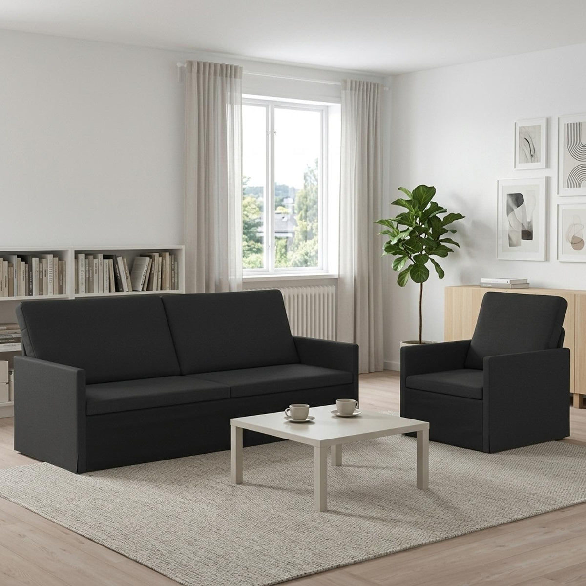 vidaXL Zestaw Sof 2 pcs Czarny tkanina
