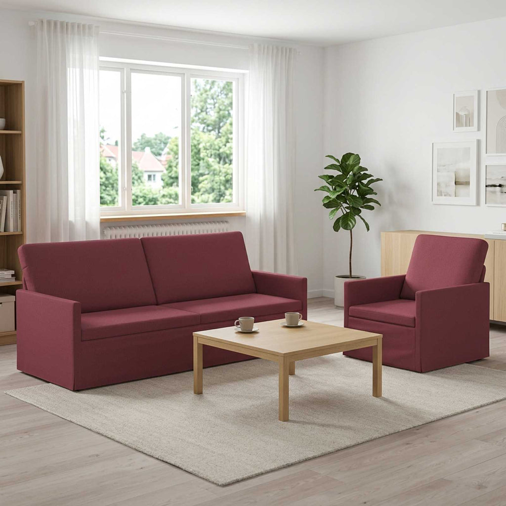 vidaXL Zestaw Sof 2 pcs Czerwone wino tkanina