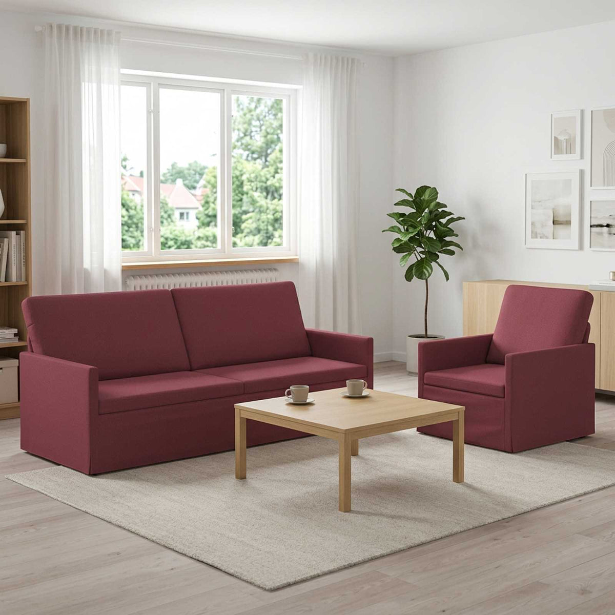 vidaXL Zestaw Sof 2 pcs Czerwone wino tkanina