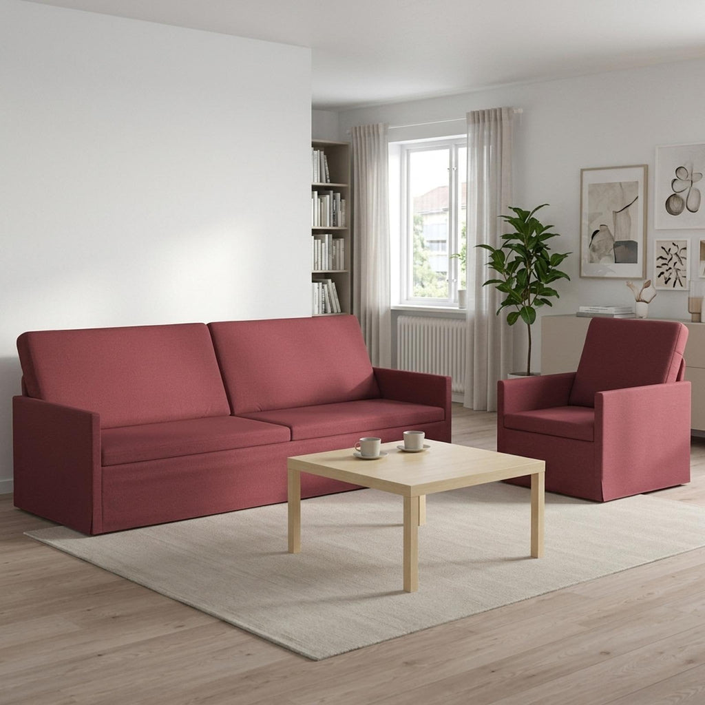 vidaXL Zestaw Sof 2 pcs Czerwone wino tkanina