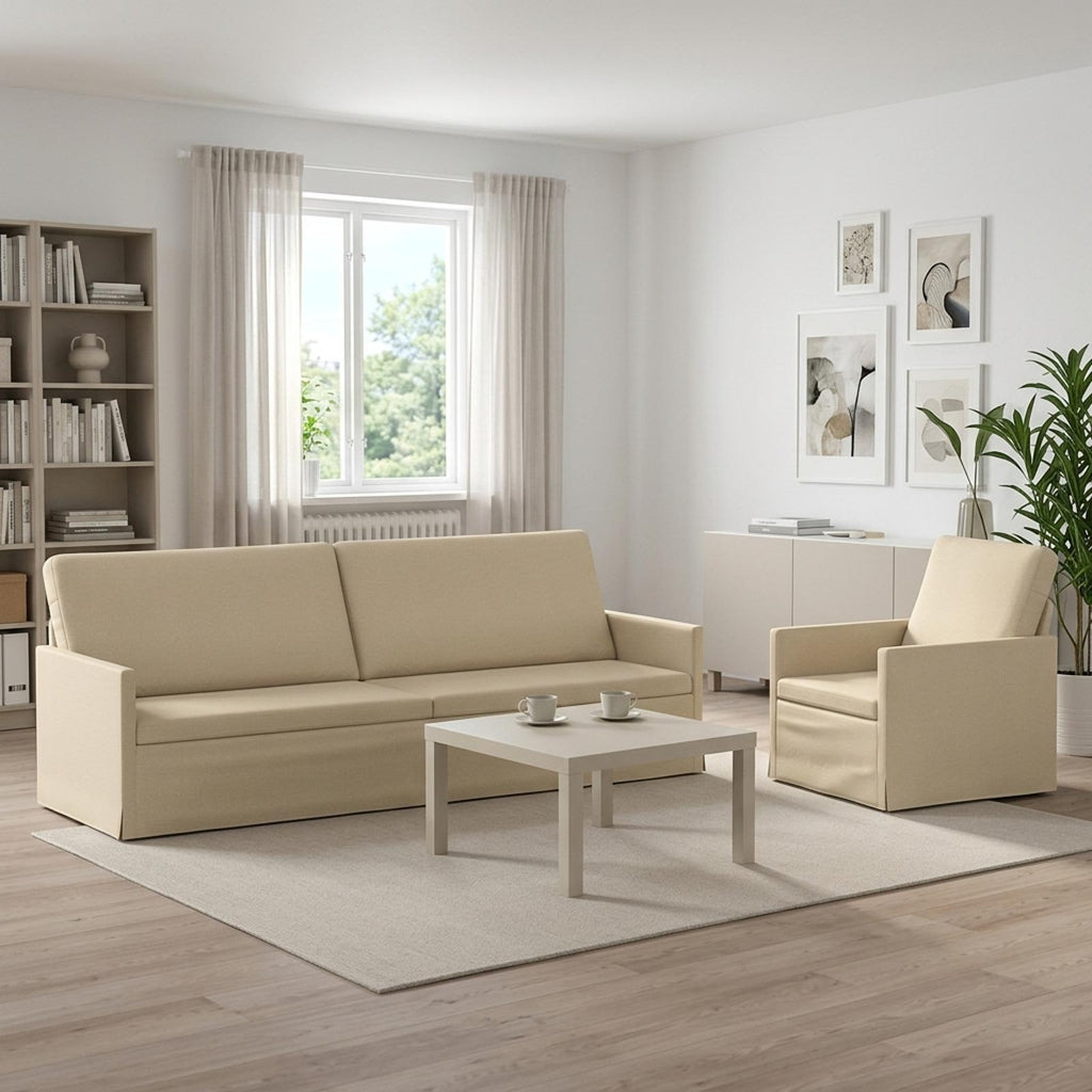 vidaXL Zestaw Sof 2 pcs kremowy tkanina