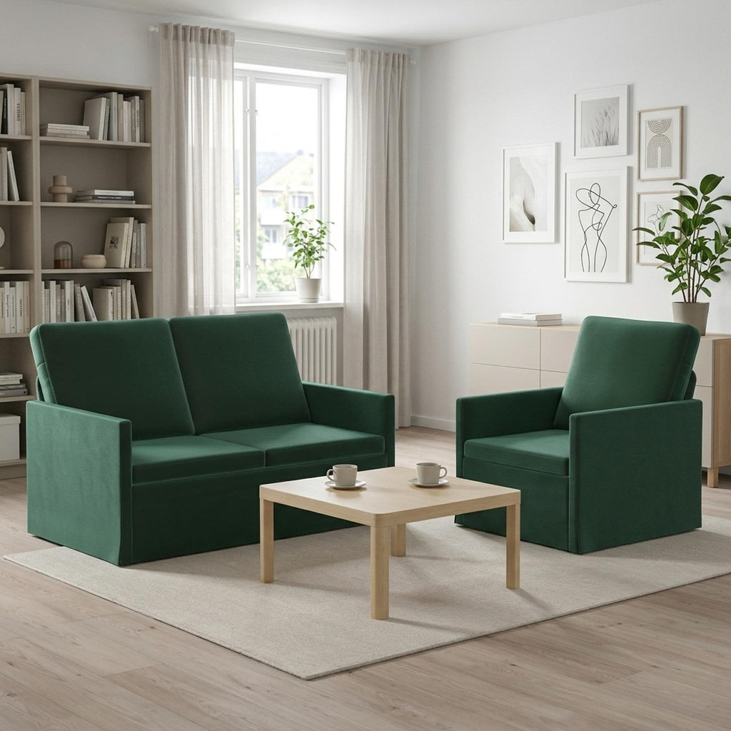vidaXL Zestaw Sof 2 pcs Ciemnozielony Welur