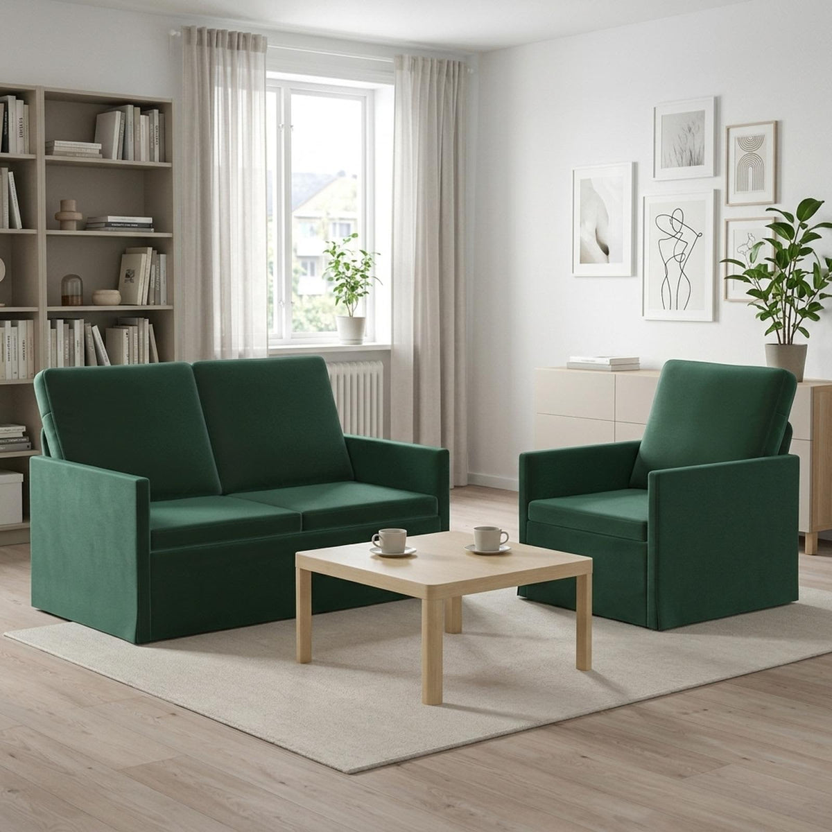 vidaXL Zestaw Sof 2 pcs Ciemnozielony Welur