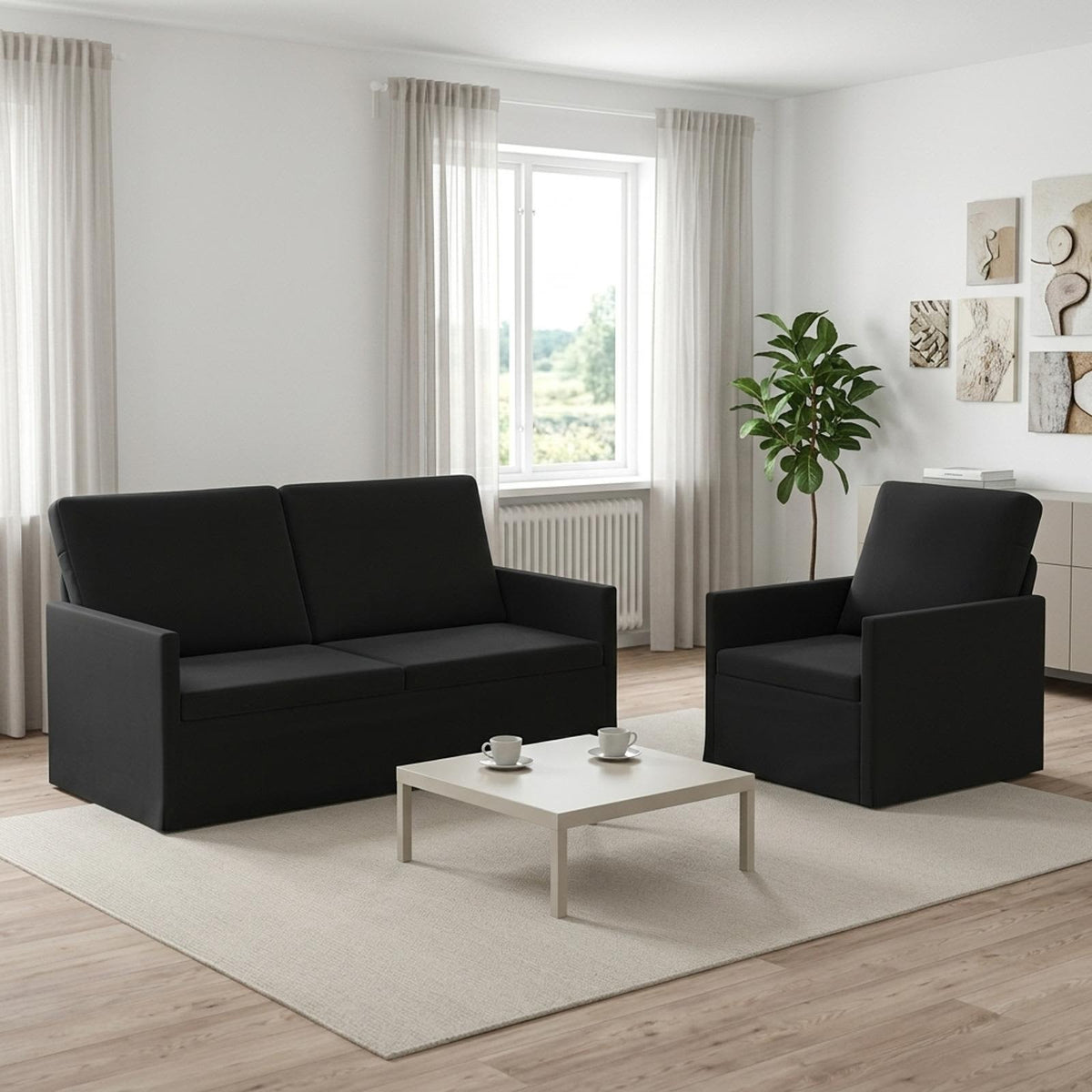vidaXL Zestaw Sof 2 pcs Czarny Welur