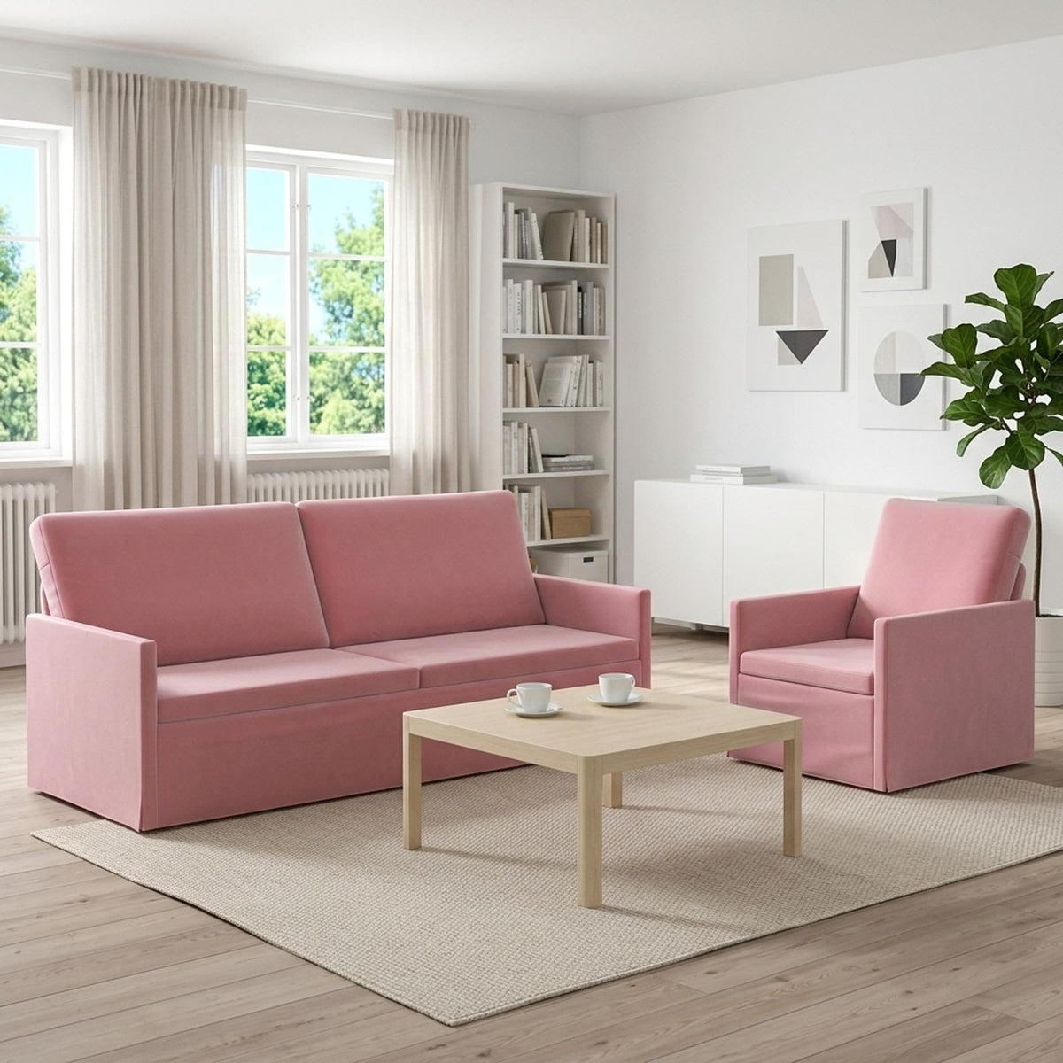 vidaXL Zestaw Sof 2 pcs różowy Welur