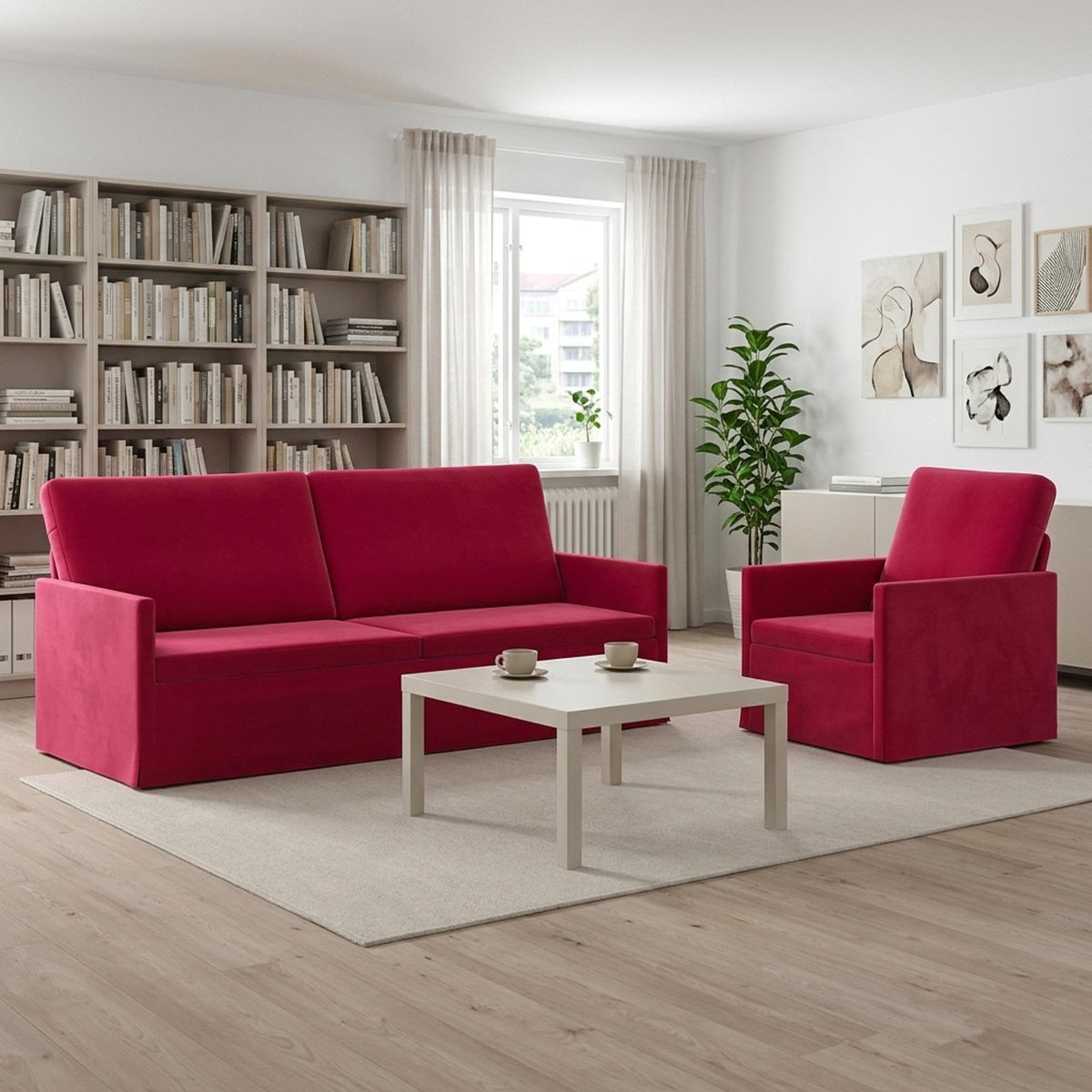 vidaXL Zestaw Sof 2 pcs Czerwone wino Welur