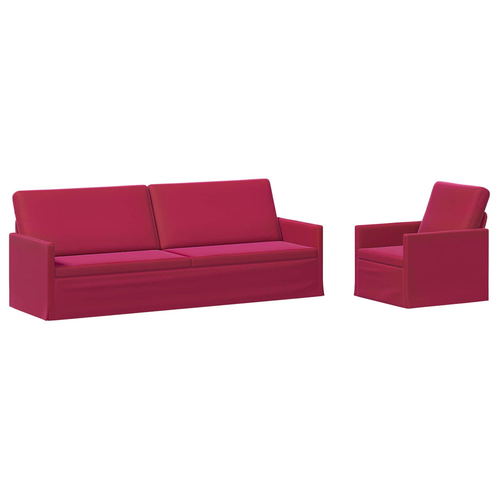 vidaXL Zestaw Sof 2 pcs Czerwone wino Welur
