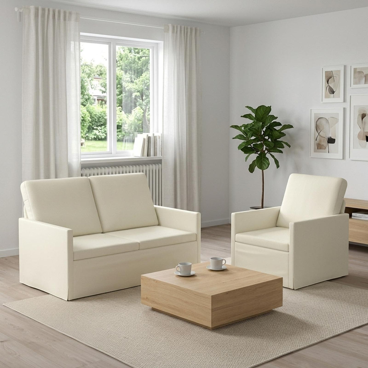 vidaXL Zestaw Sof 2 pcs kremowy Tkanina sztruksowa