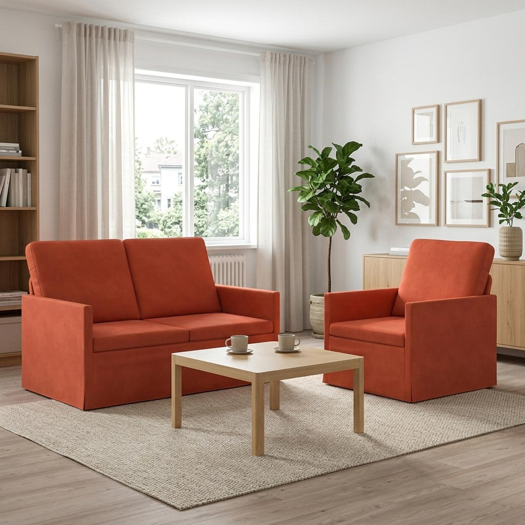 vidaXL Zestaw Sof 2 pcs Czerwono-pomarańczowy Tkanina sztruksowa