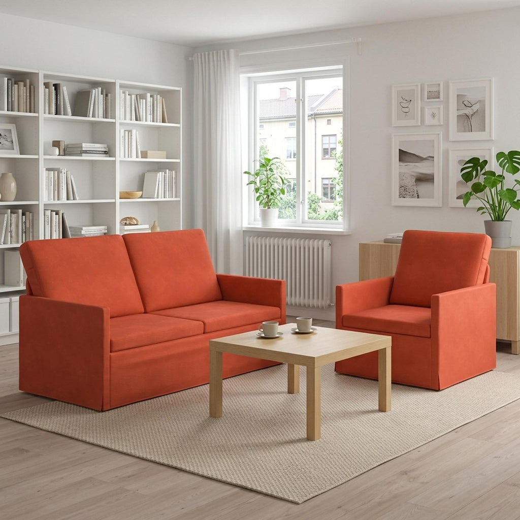 vidaXL Zestaw Sof 2 pcs Czerwono-pomarańczowy Tkanina sztruksowa