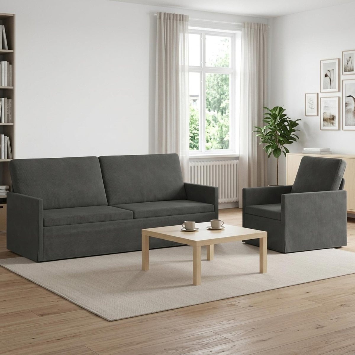 vidaXL Zestaw Sof 2 pcs ciemnoszary Tkanina sztruksowa