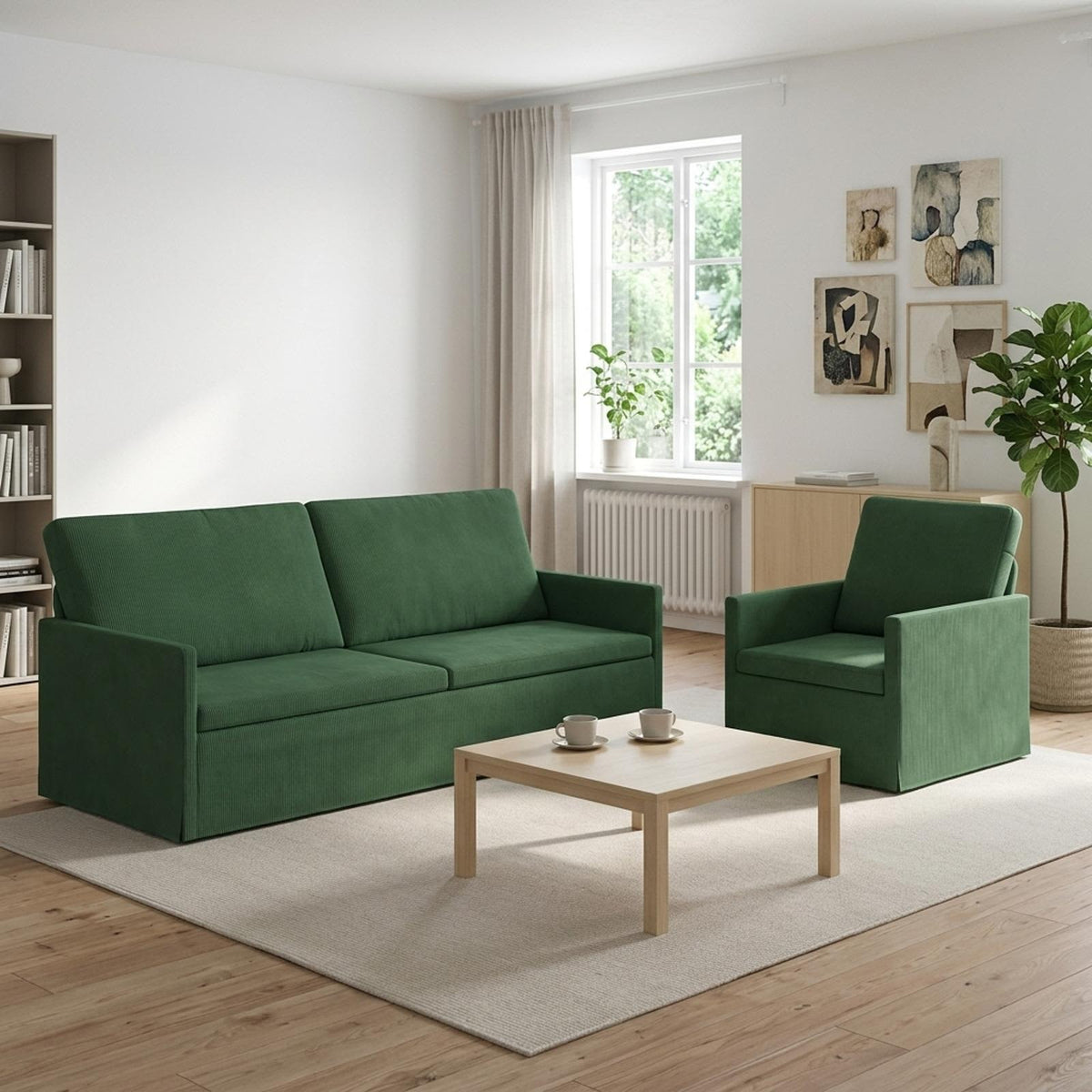vidaXL Zestaw Sof 2 pcs Zielony dżungli Tkanina sztruksowa