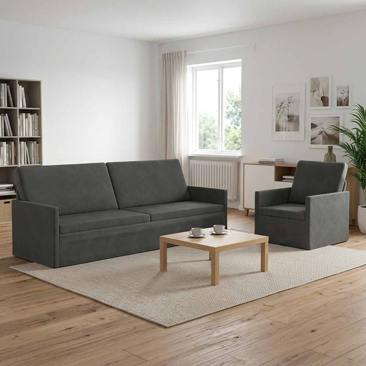 vidaXL Zestaw Sof 2 pcs ciemnoszary Tkanina sztruksowa