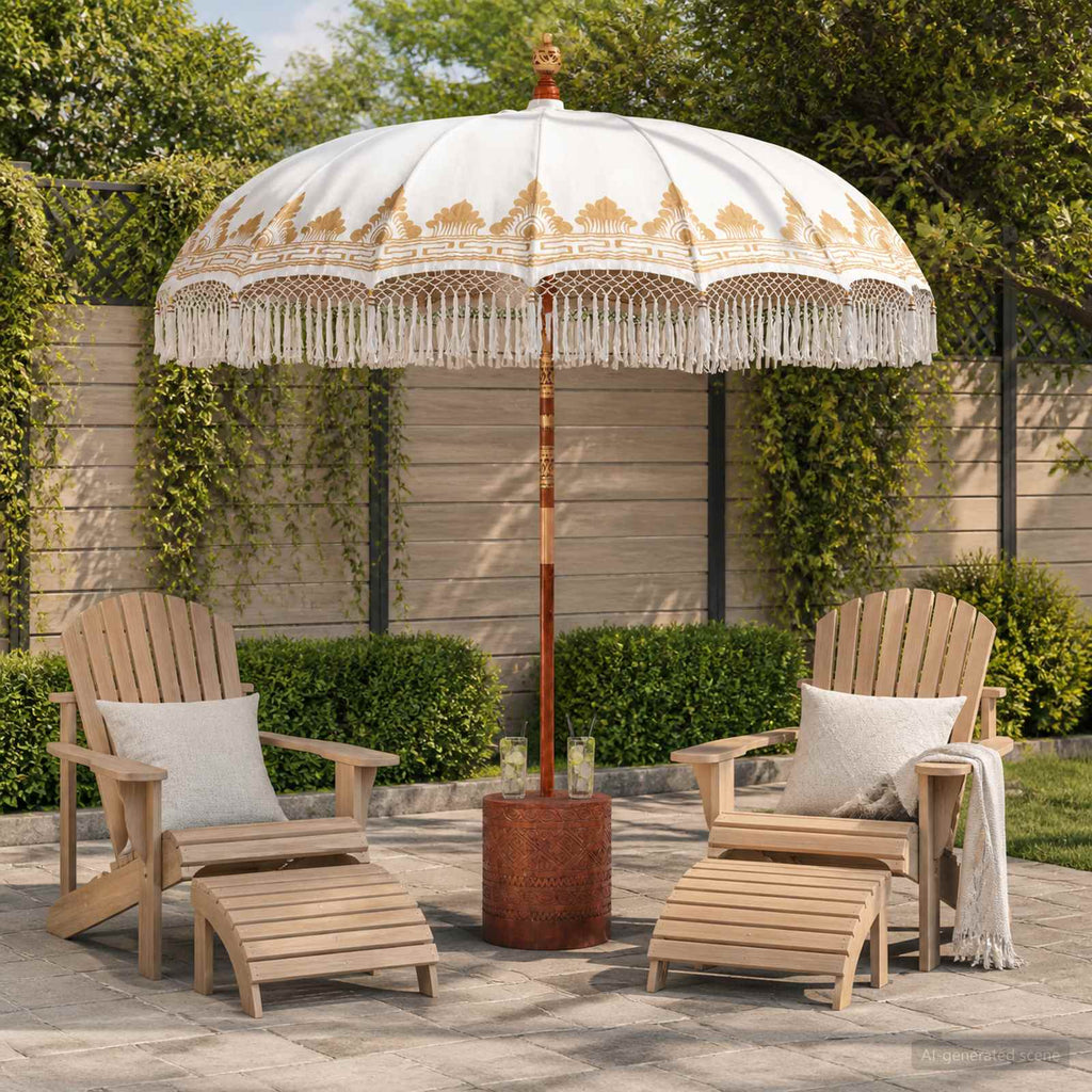 vidaXL Baliński Parasol z Bazą Kremowy i brązowy Ø 210-220 cm