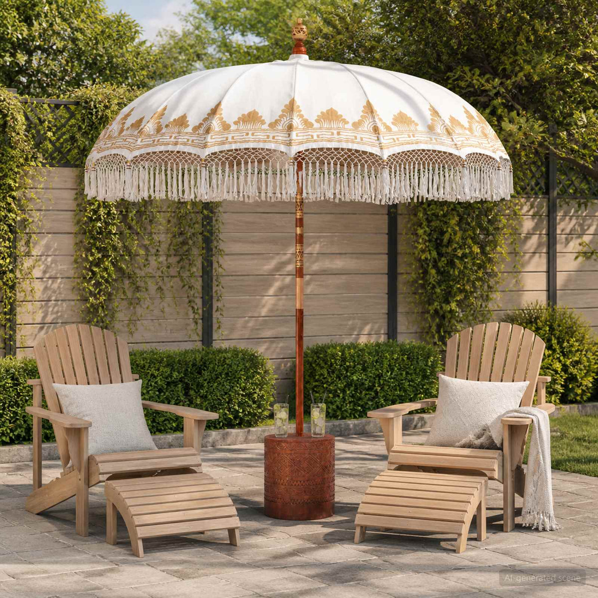 vidaXL Baliński Parasol z Bazą Kremowy i brązowy Ø 210-220 cm