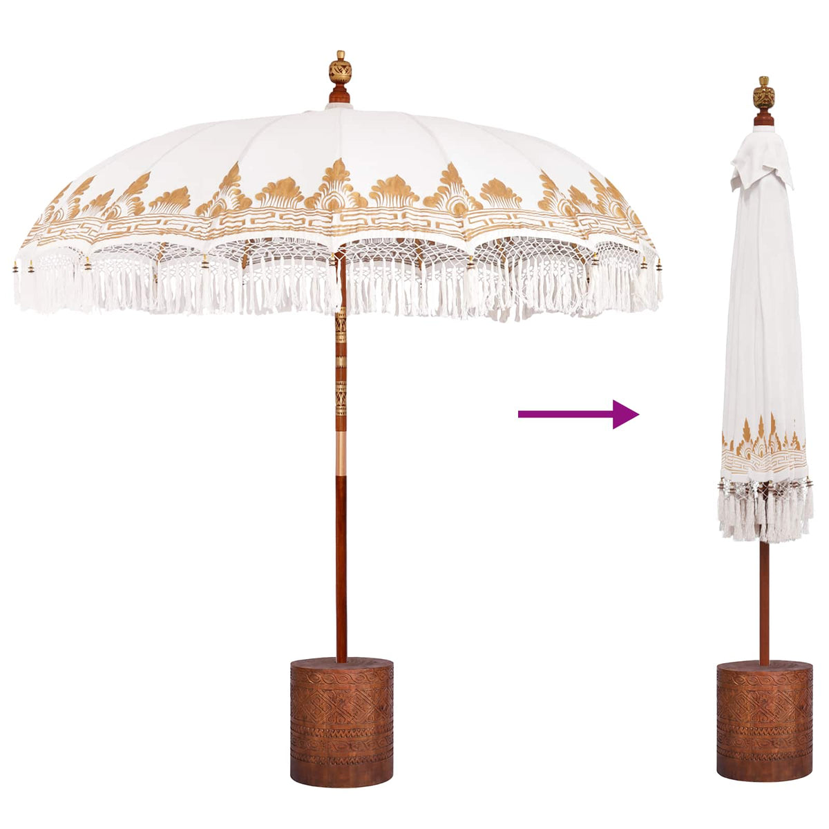 vidaXL Baliński Parasol z Bazą Kremowy i brązowy Ø 210-220 cm