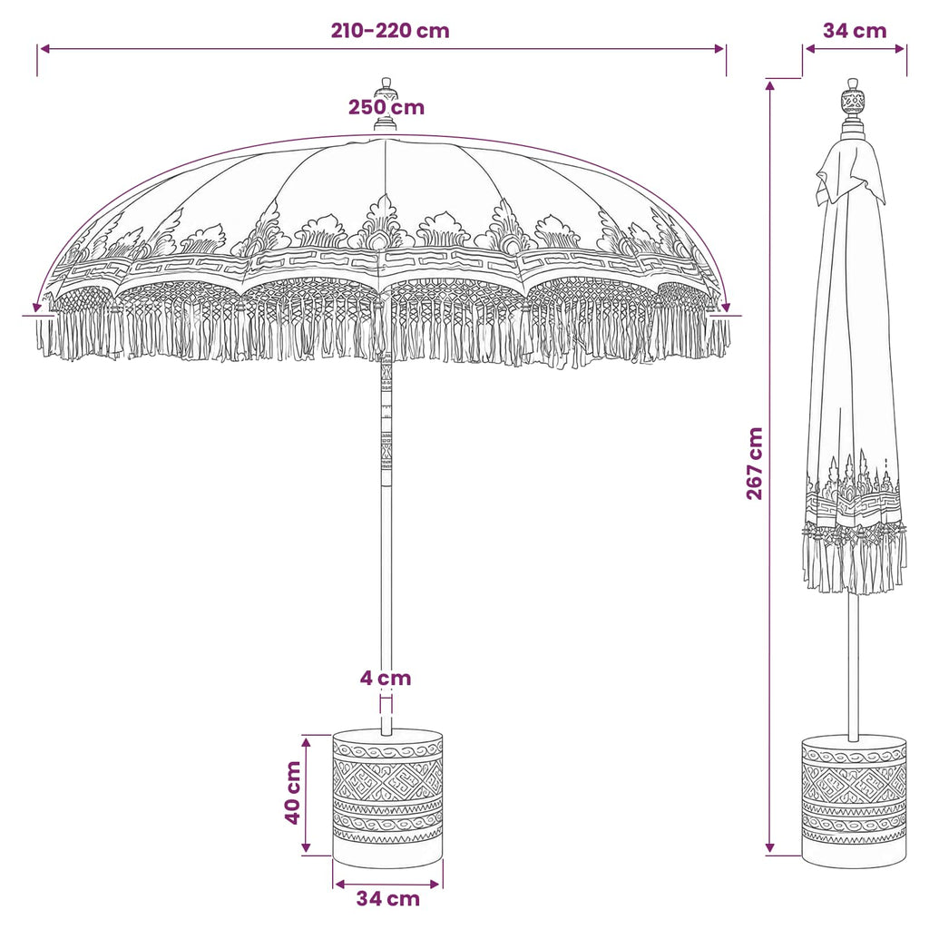 vidaXL Baliński Parasol z Bazą Kremowy i brązowy Ø 210-220 cm