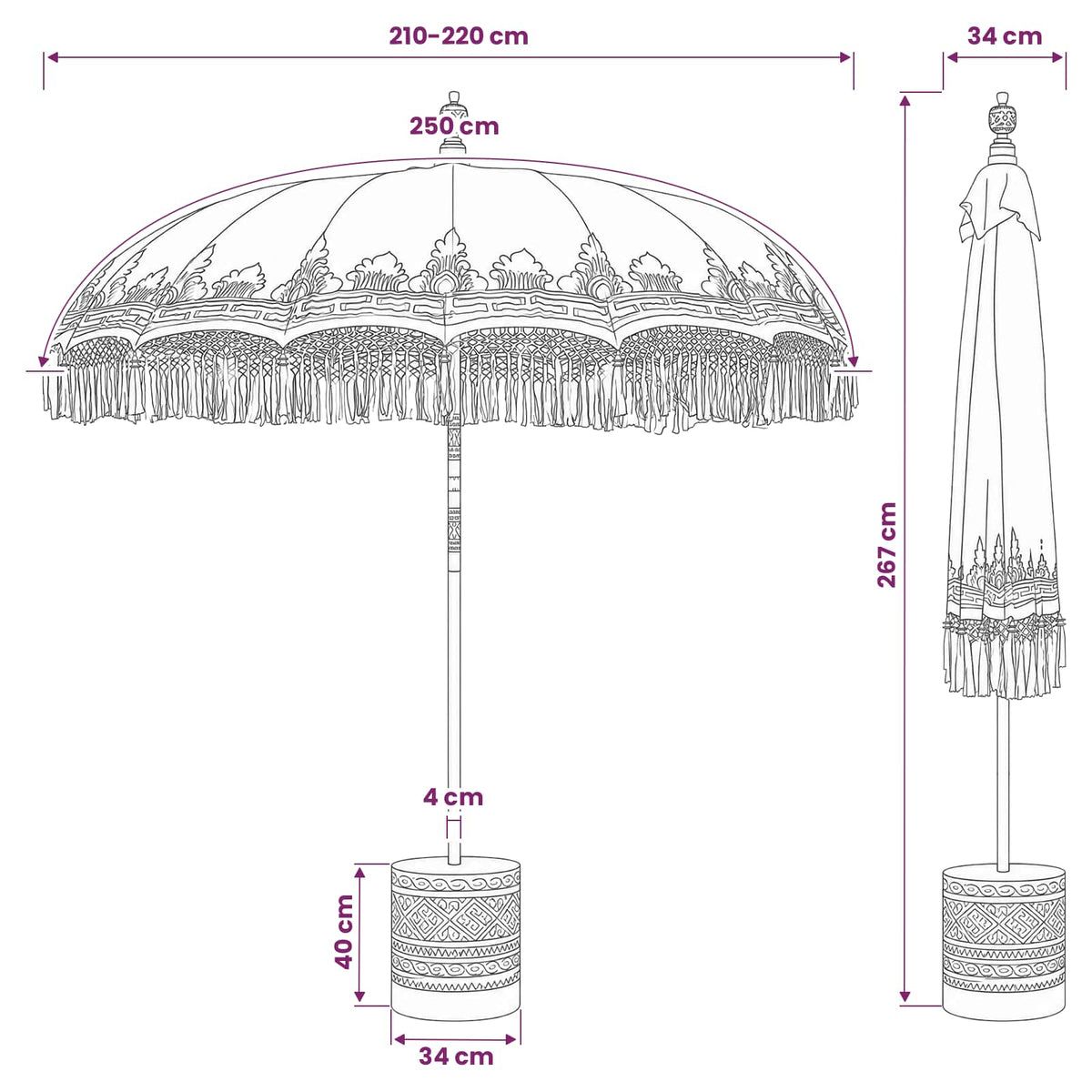 vidaXL Baliński Parasol z Bazą Kremowy i brązowy Ø 210-220 cm