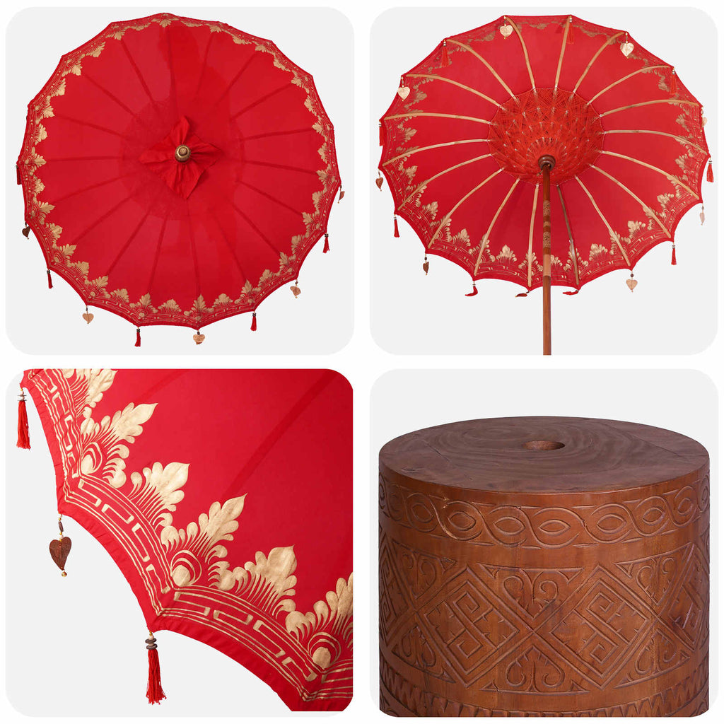 vidaXL Baliński Parasol z Bazą Czerwony i brązowy 190 x 190 x 295 cm