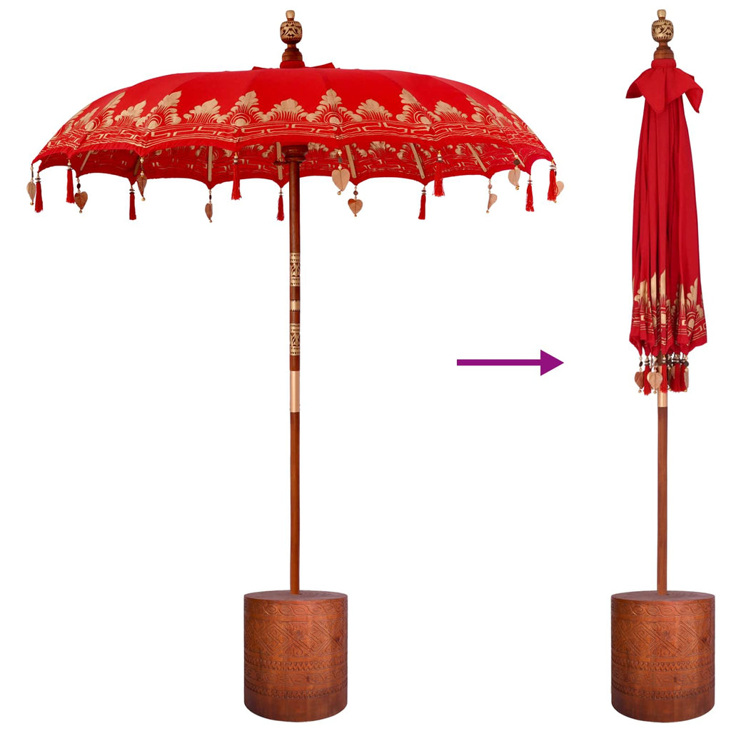 vidaXL Baliński Parasol z Bazą Czerwony i brązowy 190 x 190 x 295 cm