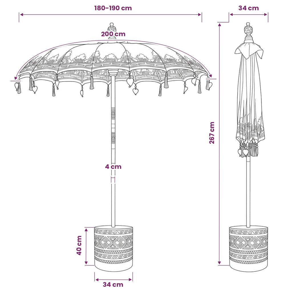 vidaXL Baliński Parasol z Bazą Czerwony i brązowy 190 x 190 x 295 cm