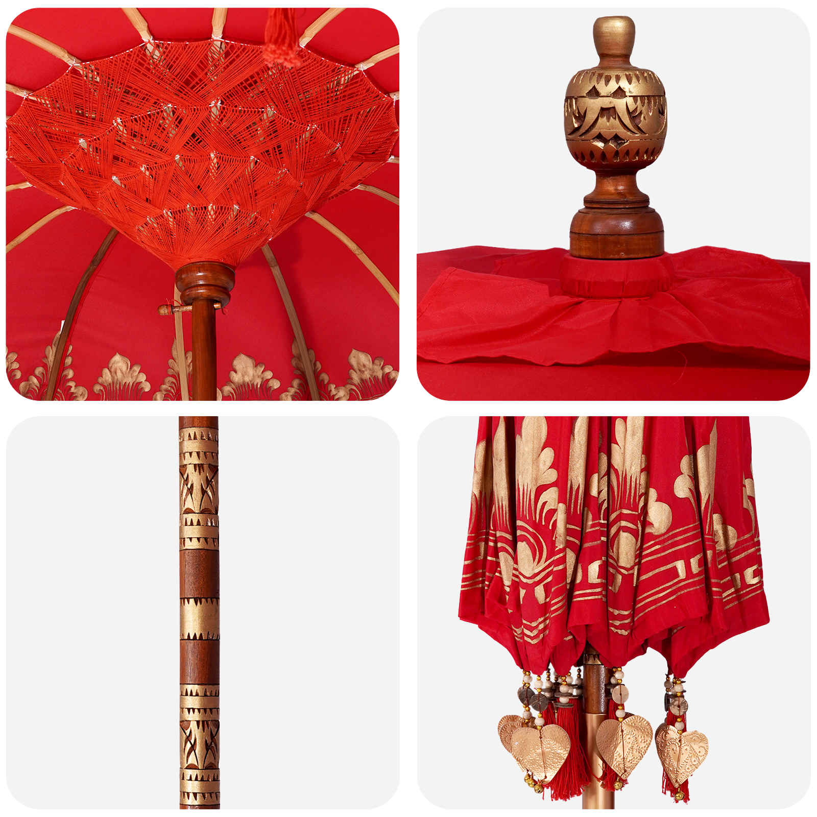 vidaXL Baliński Parasol z Bazą Czerwony i brązowy 220 x 220 x 295 cm