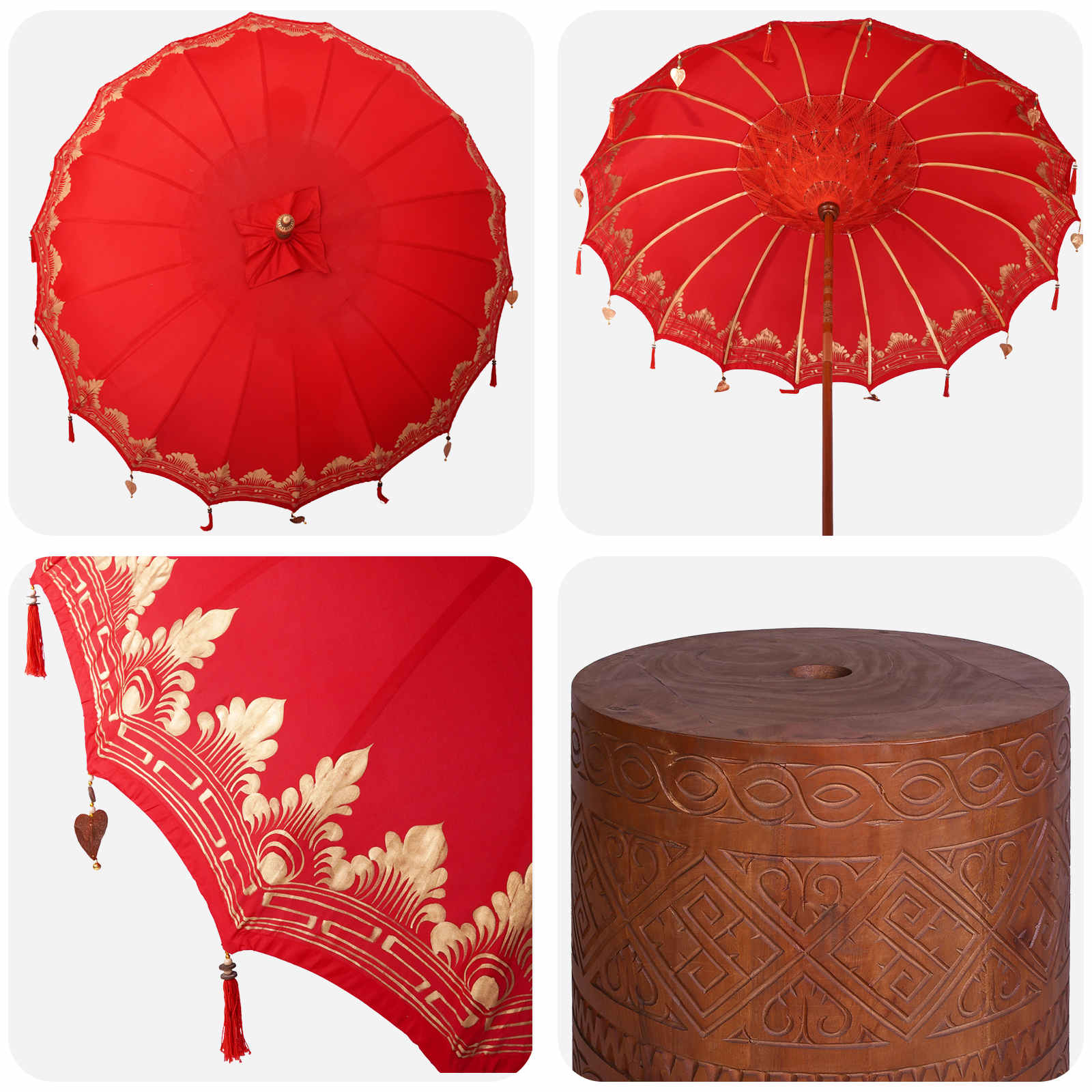 vidaXL Baliński Parasol z Bazą Czerwony i brązowy 220 x 220 x 295 cm