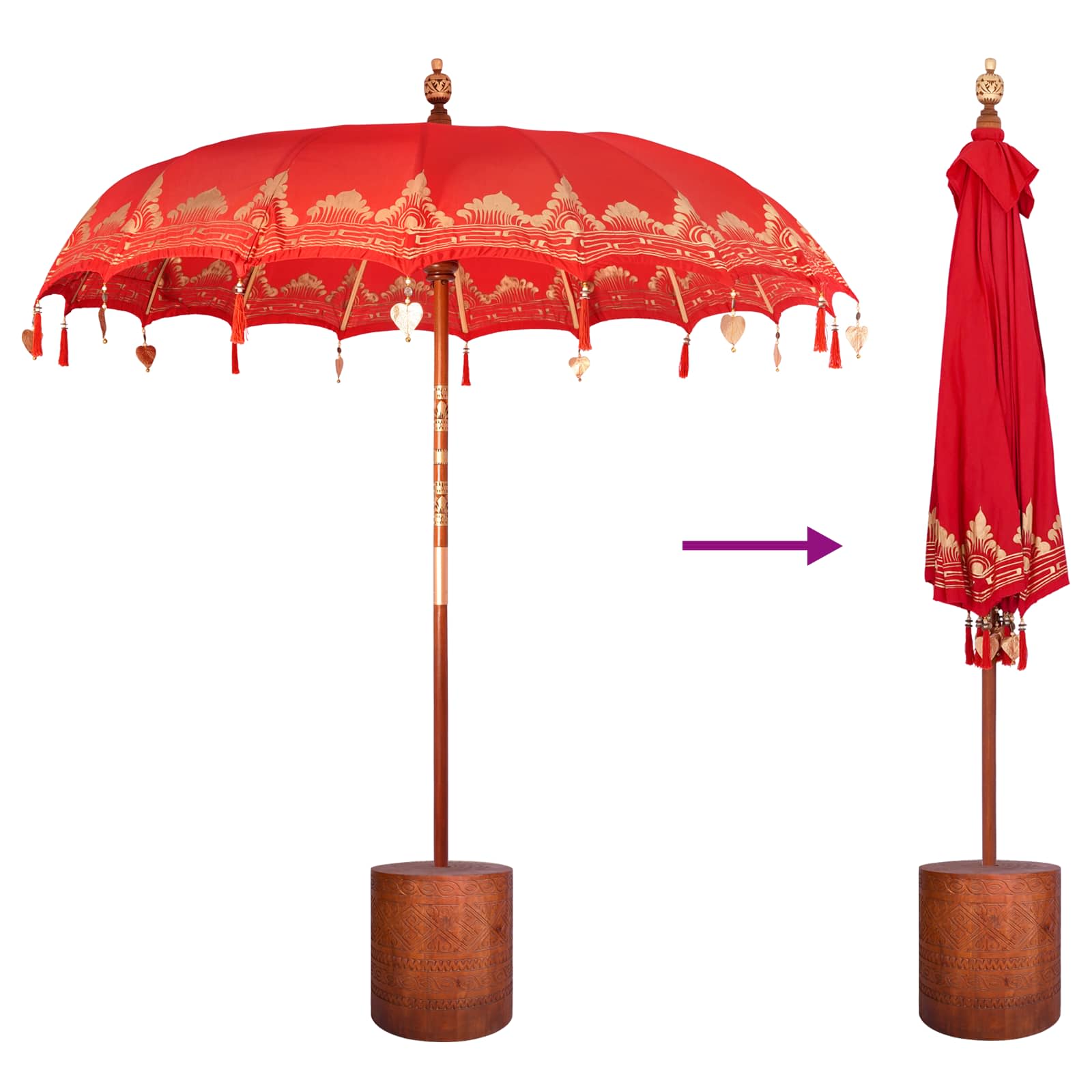 vidaXL Baliński Parasol z Bazą Czerwony i brązowy 220 x 220 x 295 cm