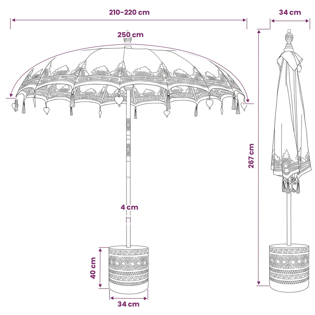 vidaXL Baliński Parasol z Bazą Czerwony i brązowy 220 x 220 x 295 cm