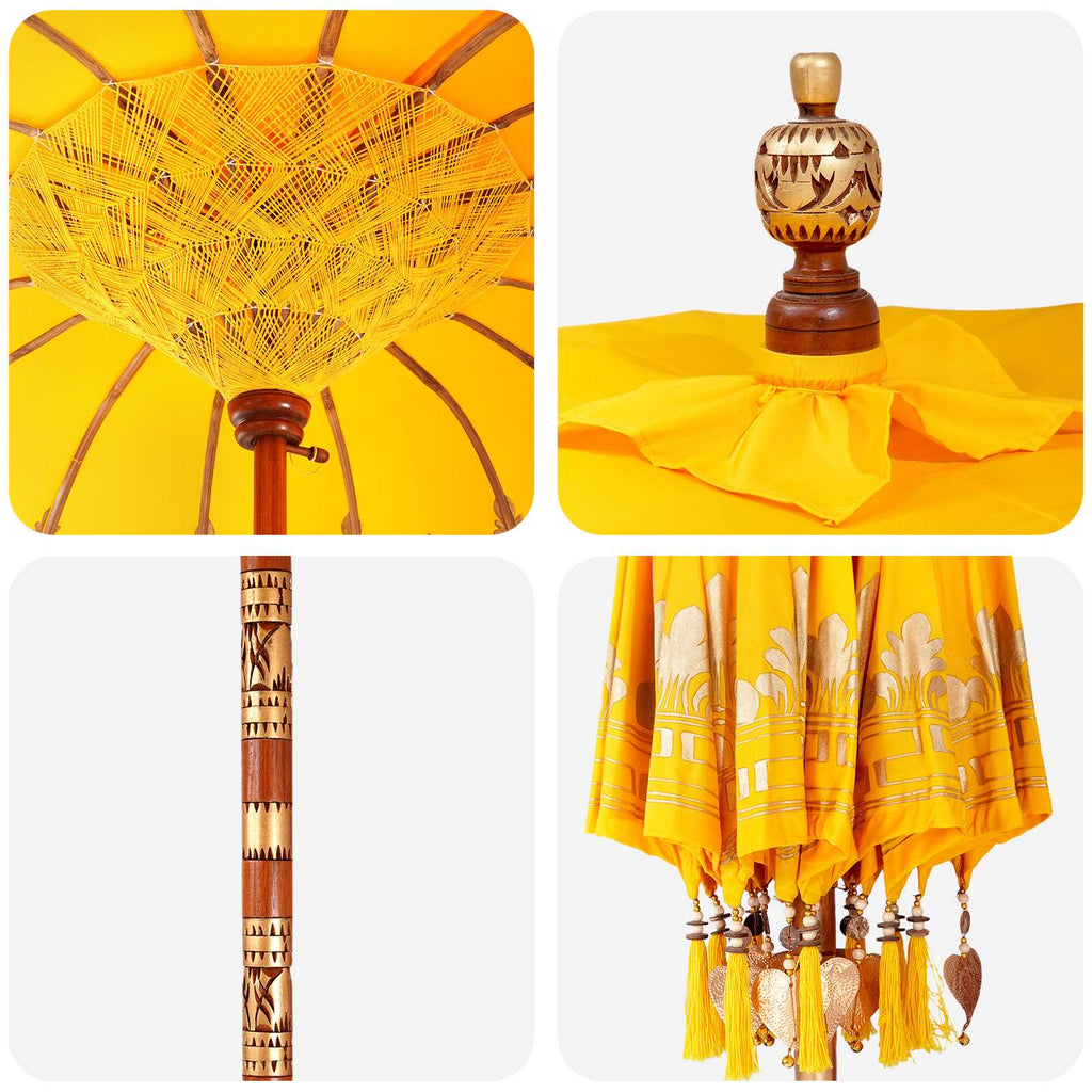 vidaXL Baliński Parasol z Bazą 260 Żółty i brązowy 190 x 190 x 295 cm